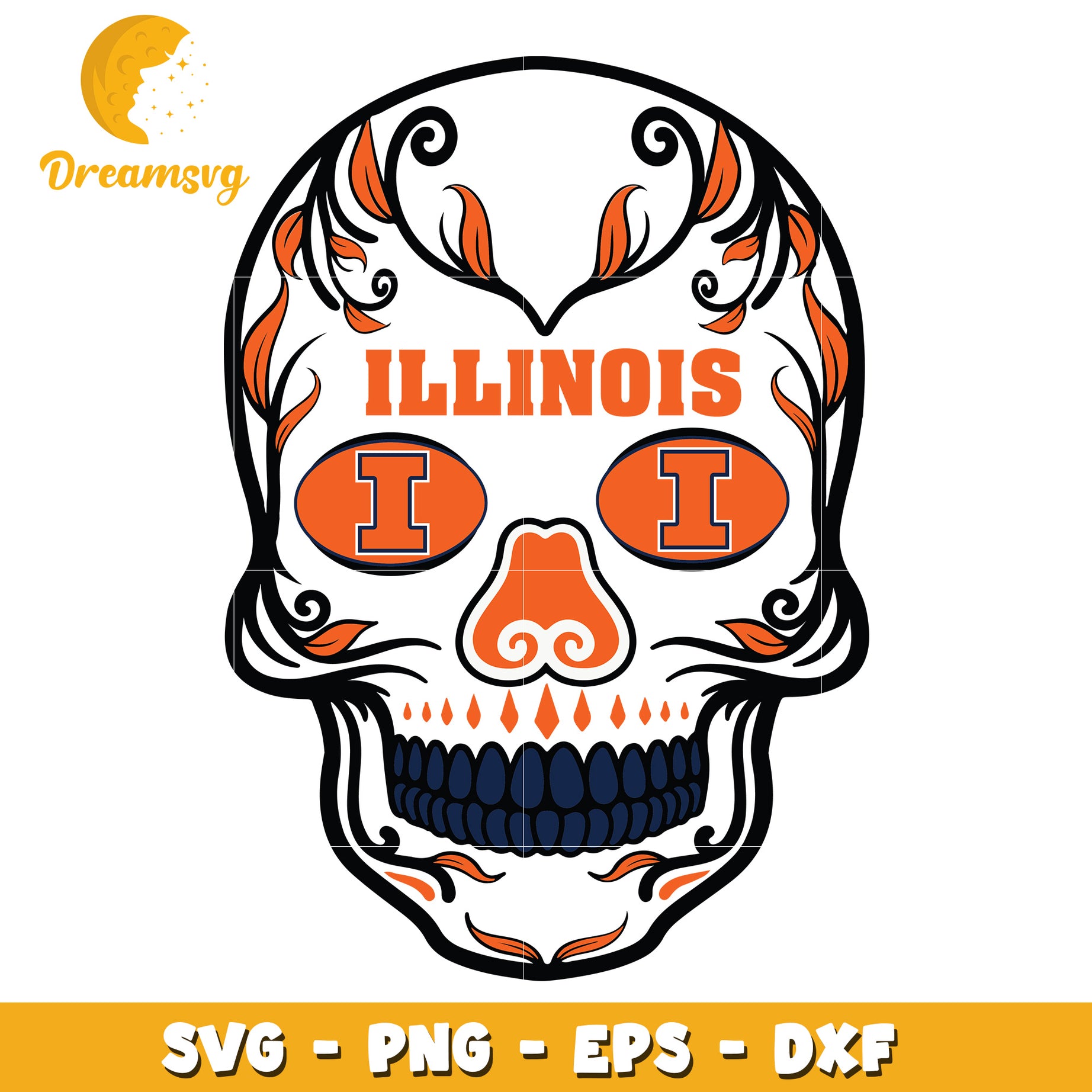 Illinois Fighting Illini Sugar Skull SVG