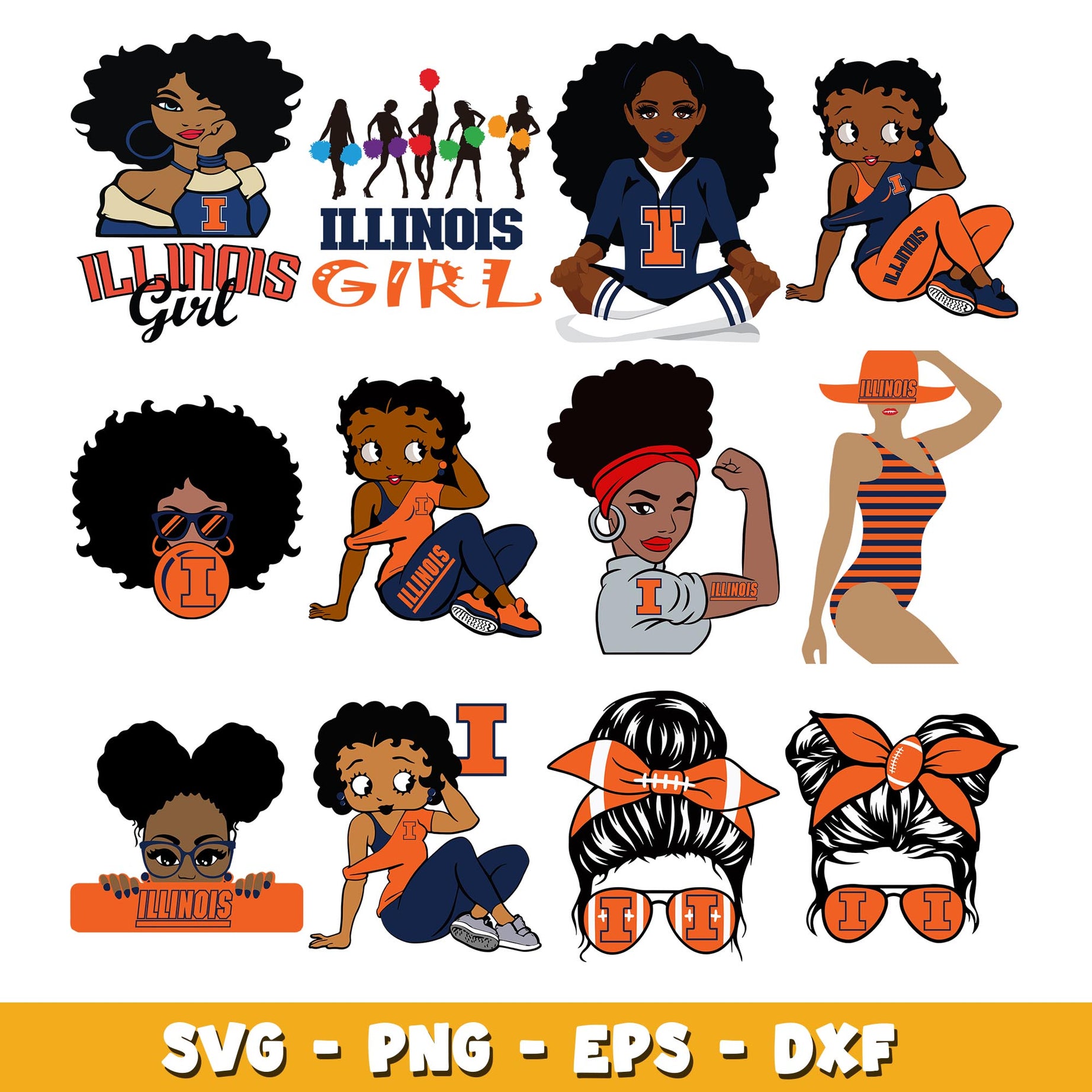 Illinois Fighting girl Bundle svg, Illinois Fighting logo svg, ncaa svg  