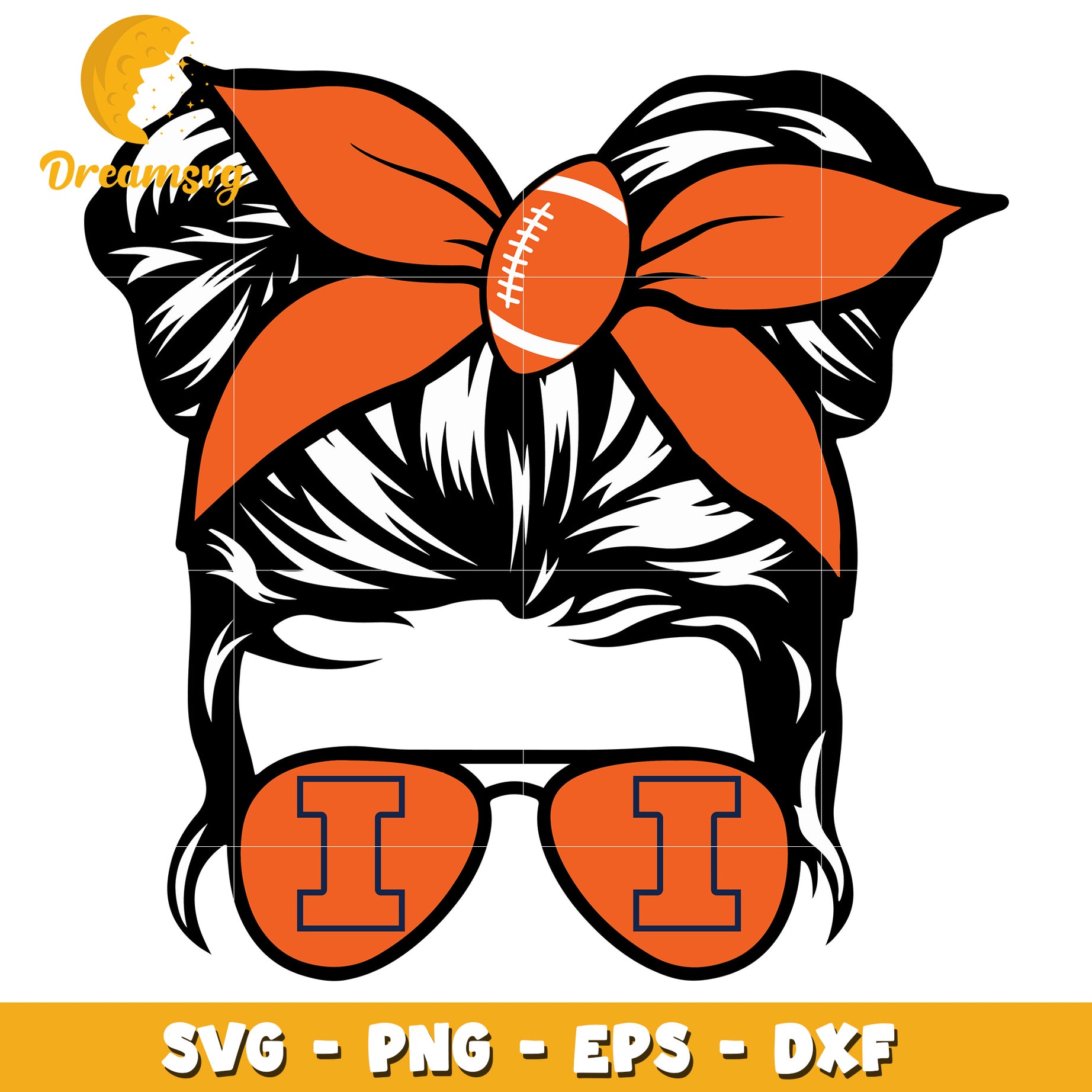 Illinois Football Girl Messy Bun SVG Cut File