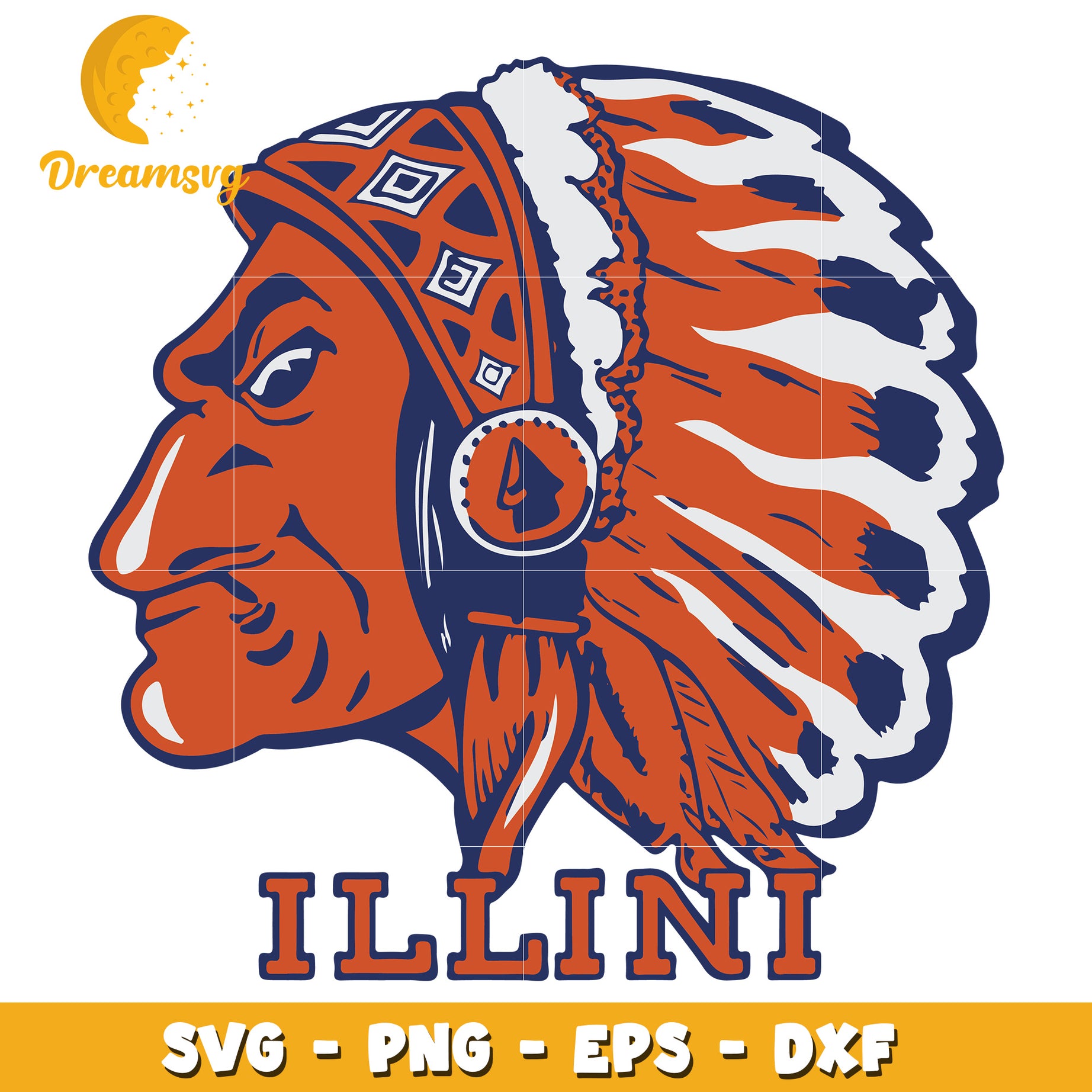 Illinois Illini Native Head SVG PNG EPS DXF