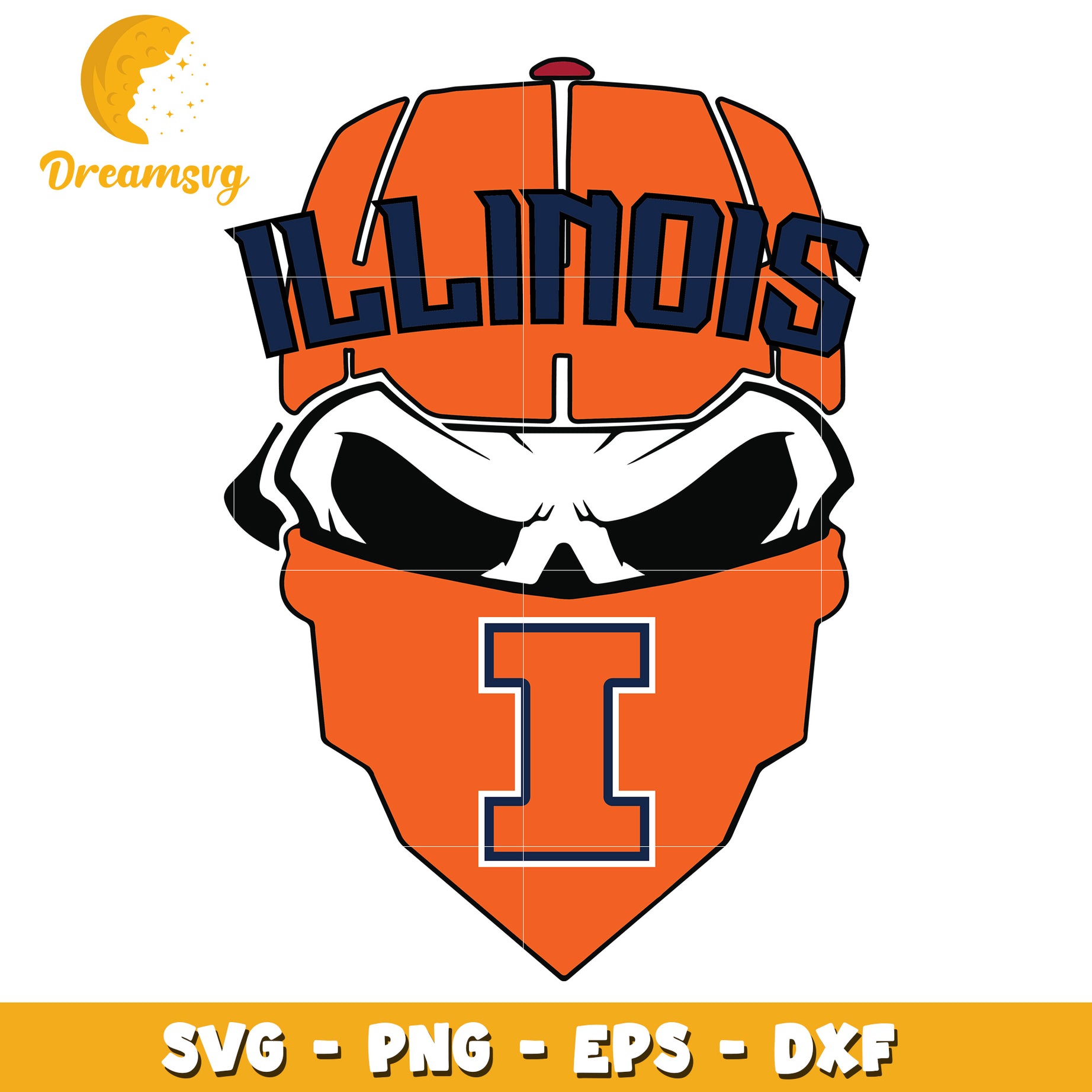 Illinois Skull SVG PNG EPS DXF Cut File