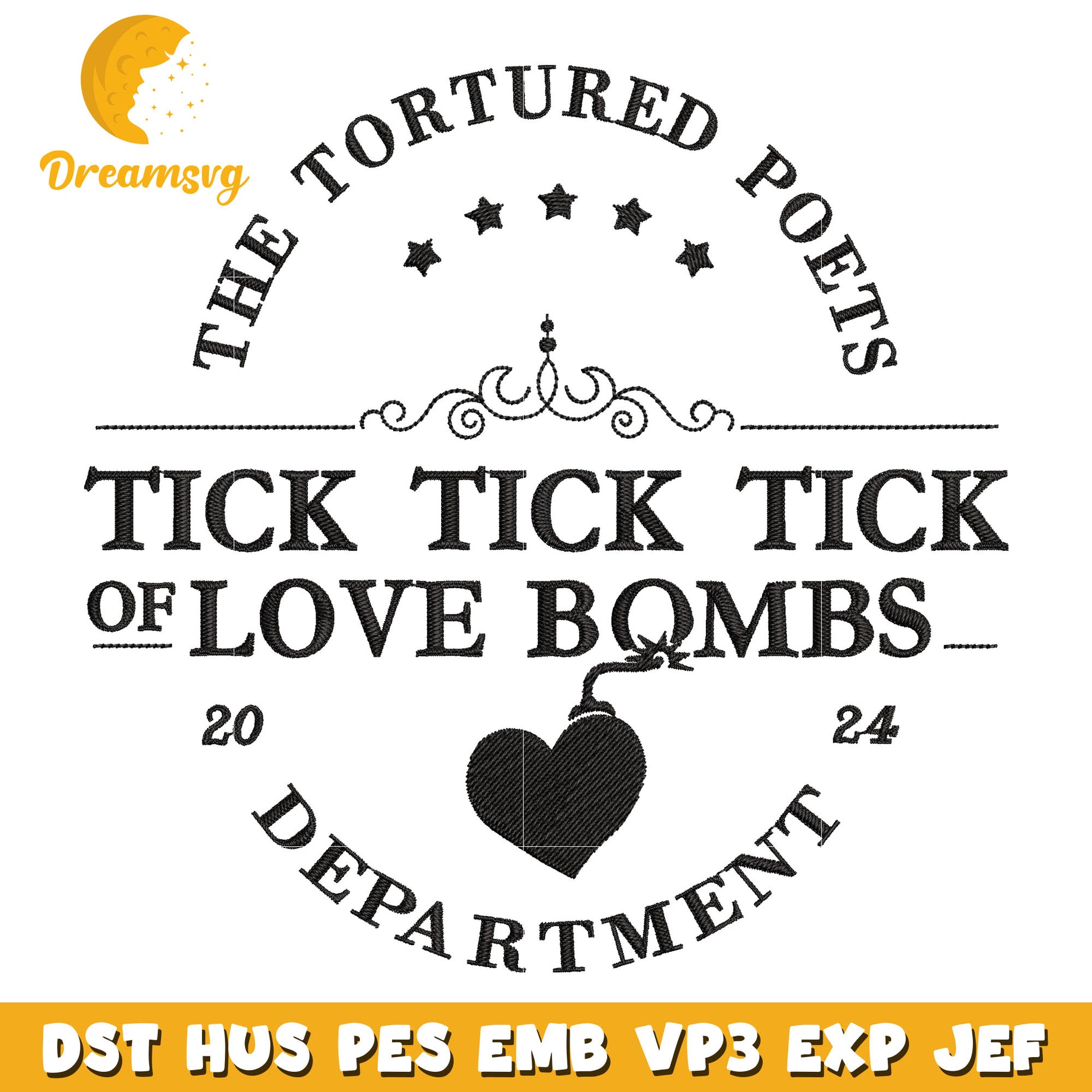 Tick Tick Tick Of Love Bombs embroidery design