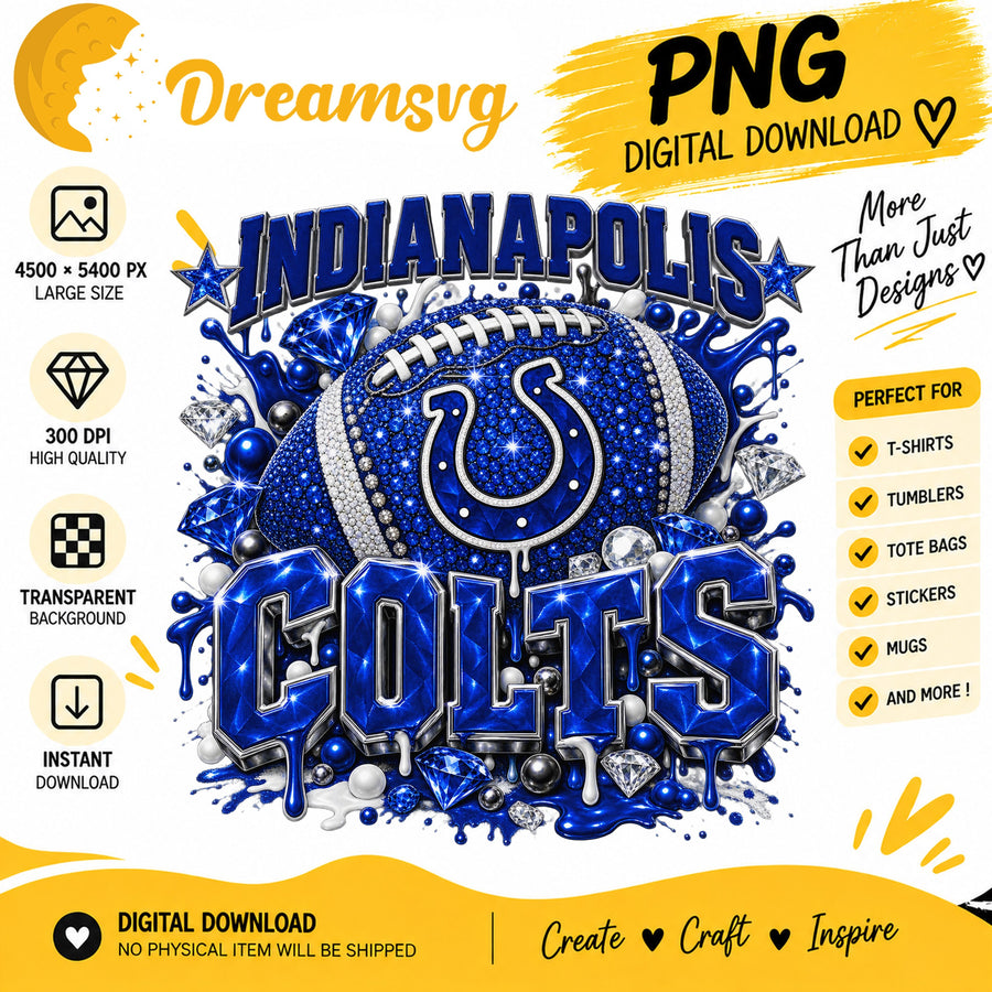 Indianapolis Colts Bling Glitter Football Sublimation PNG