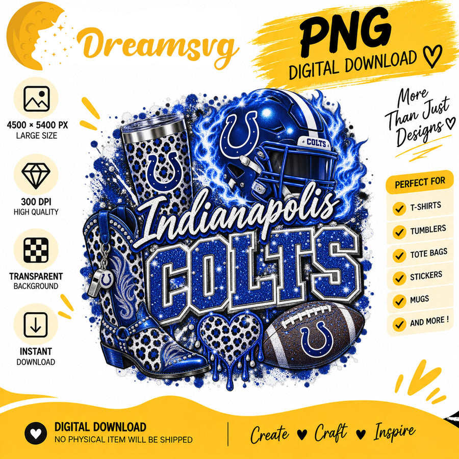 Indianapolis Colts Bling Glitter Leopard Boots Football PNG