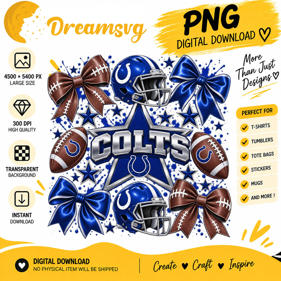 Indianapolis Colts Coquette Bow Football Helmet Stars PNG