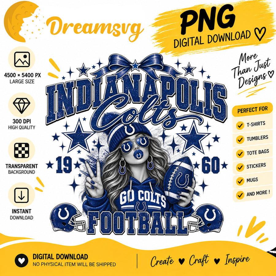 Indianapolis Colts Coquette Bow Girl NFL Football Fan PNG