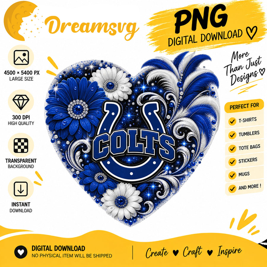Indianapolis Colts Floral Heart NFL Football Sublimation PNG