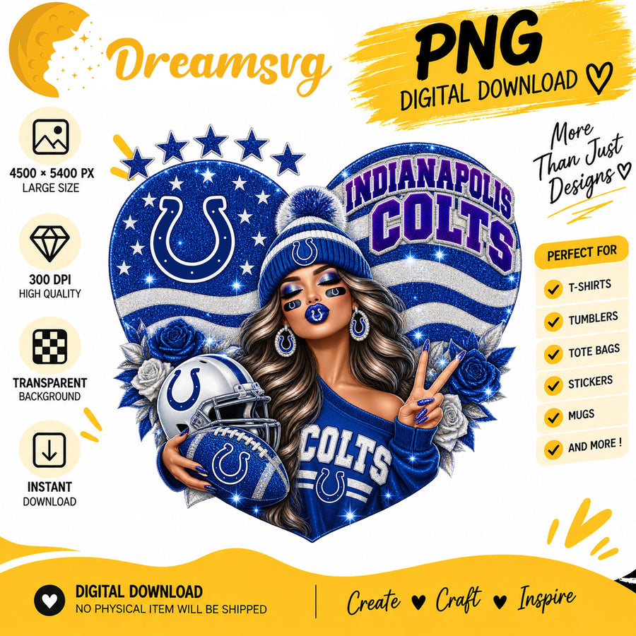 Indianapolis Colts Glitter Heart NFL Football Fan Girl PNG