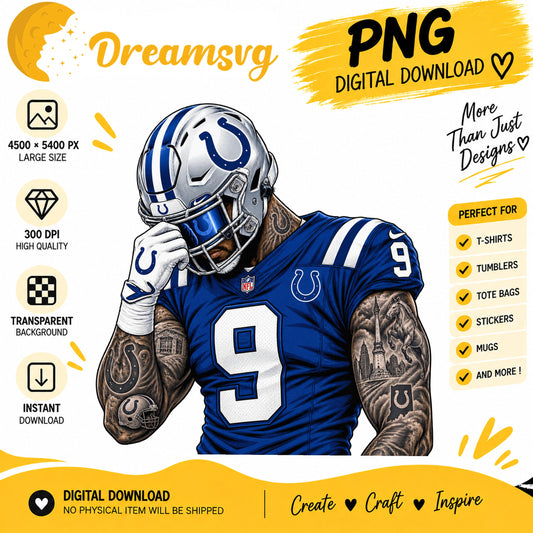 Indianapolis Colts Tattooed Football Player Sublimation PNG