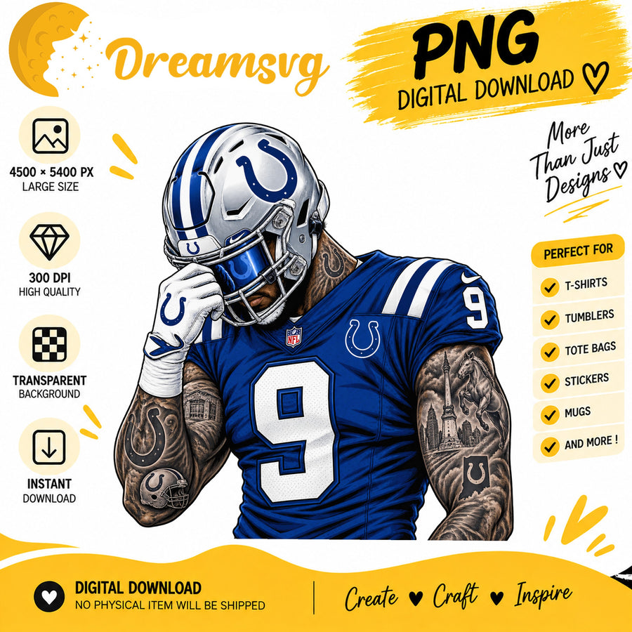 Indianapolis Colts Tattooed Football Player Sublimation PNG