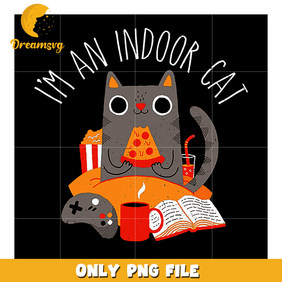 Indoor Cat PNG Cozy Gamer Kitty Design