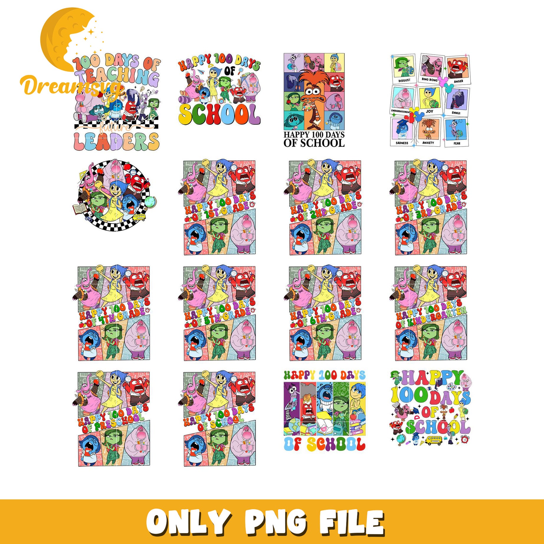 Inside Out 100 Days School PNG Bundle