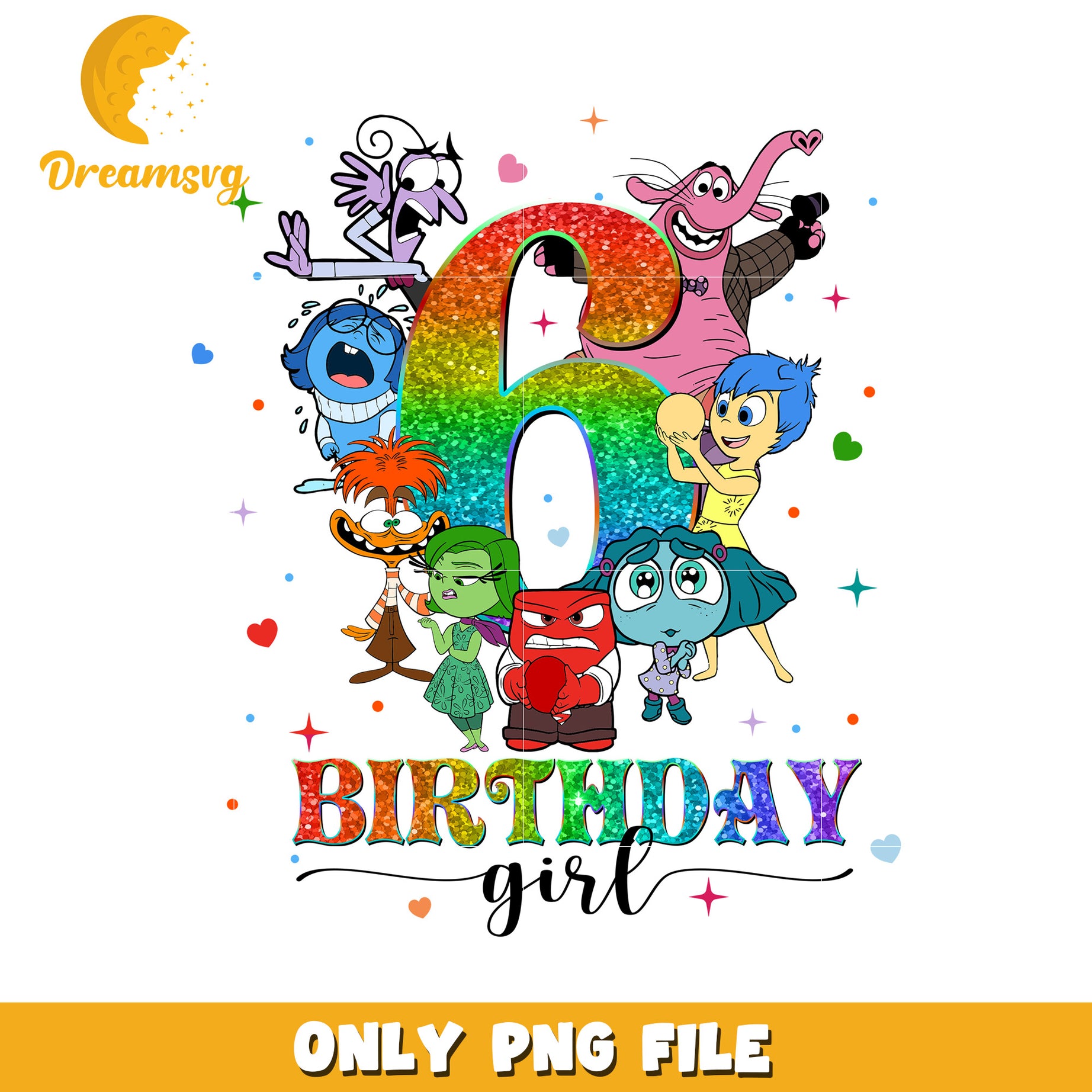 Inside Out 6th Birthday Girl PNG