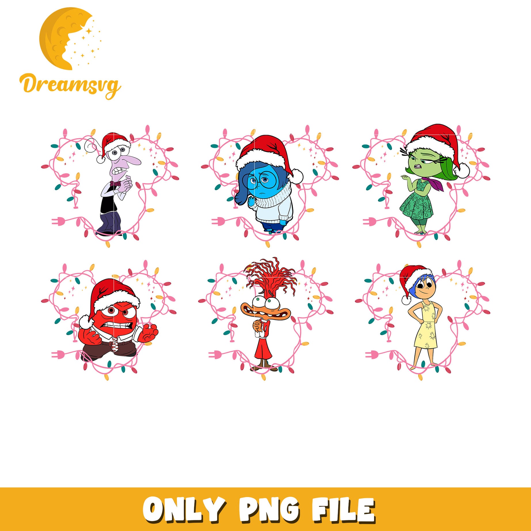 Inside out characters christmas lights bundle png, inside out christmas​ png