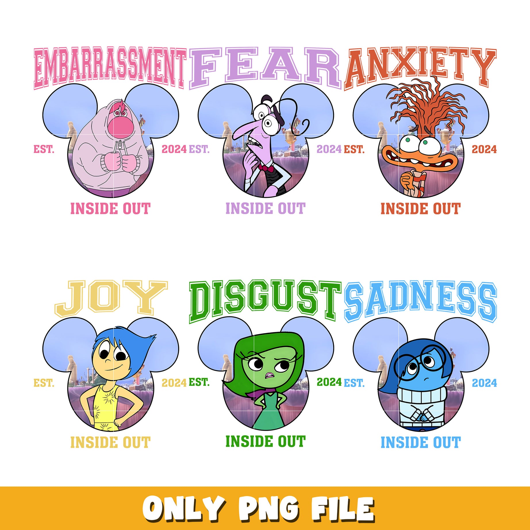 Girl's Inside Out 2 Today Moods Graphic mouse head  bundle png, Inside Out 2 png, Disney cartoon png, Digital download 