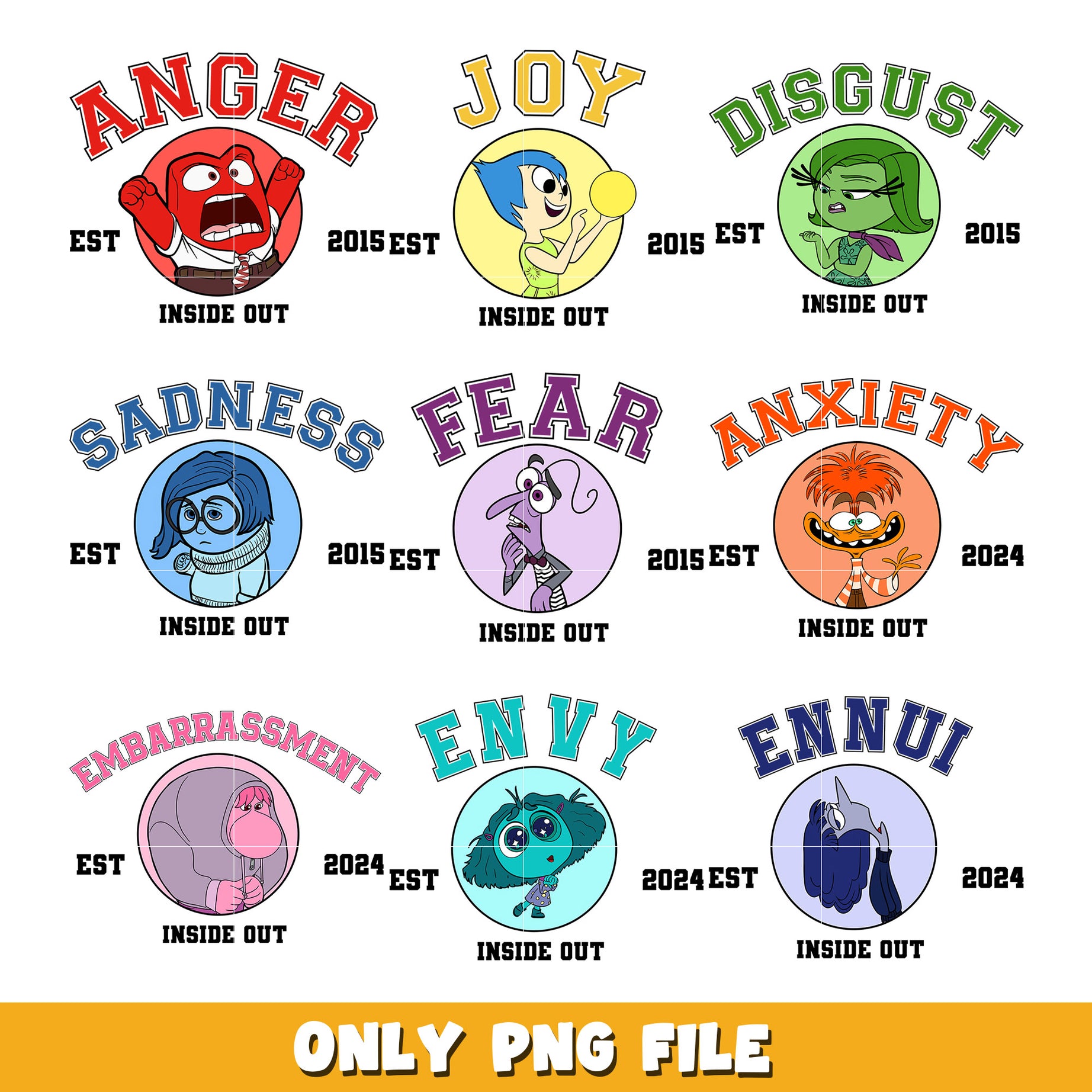 Inside Out Characters bundle png, Inside Out 2 png, Disney cartoon png, Digital download 