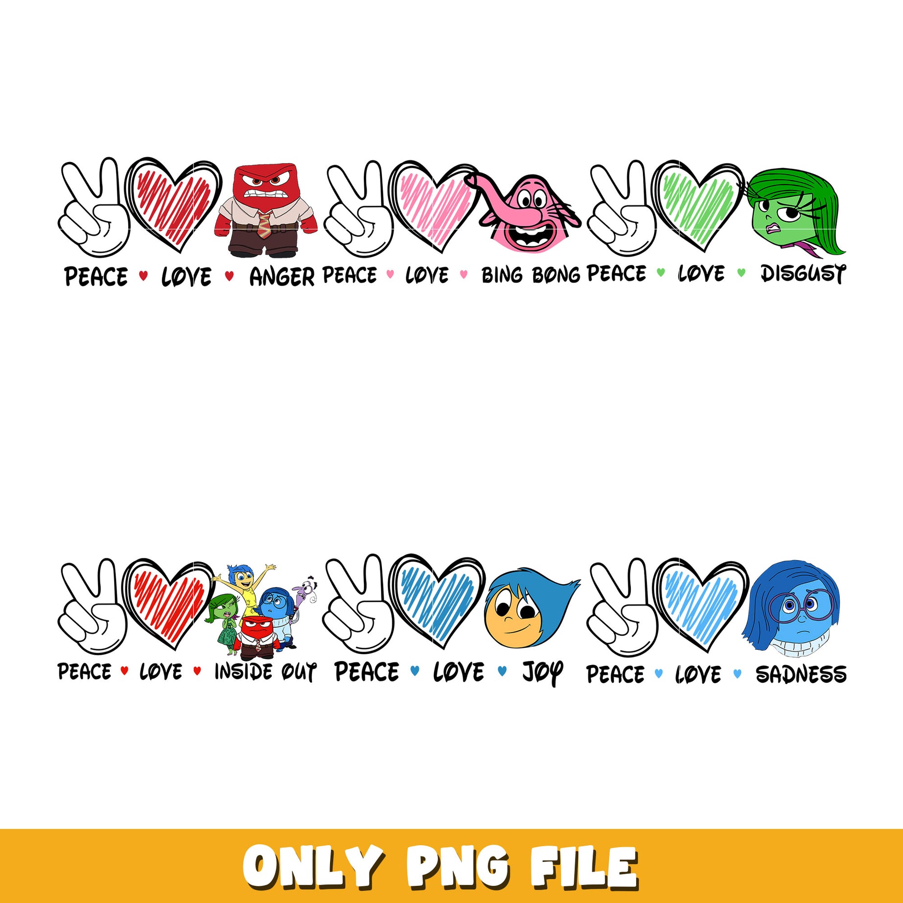 Disney Inside out 2 logo peace love bundle png, Inside Out 2 png, Disney cartoon png, Digital download  