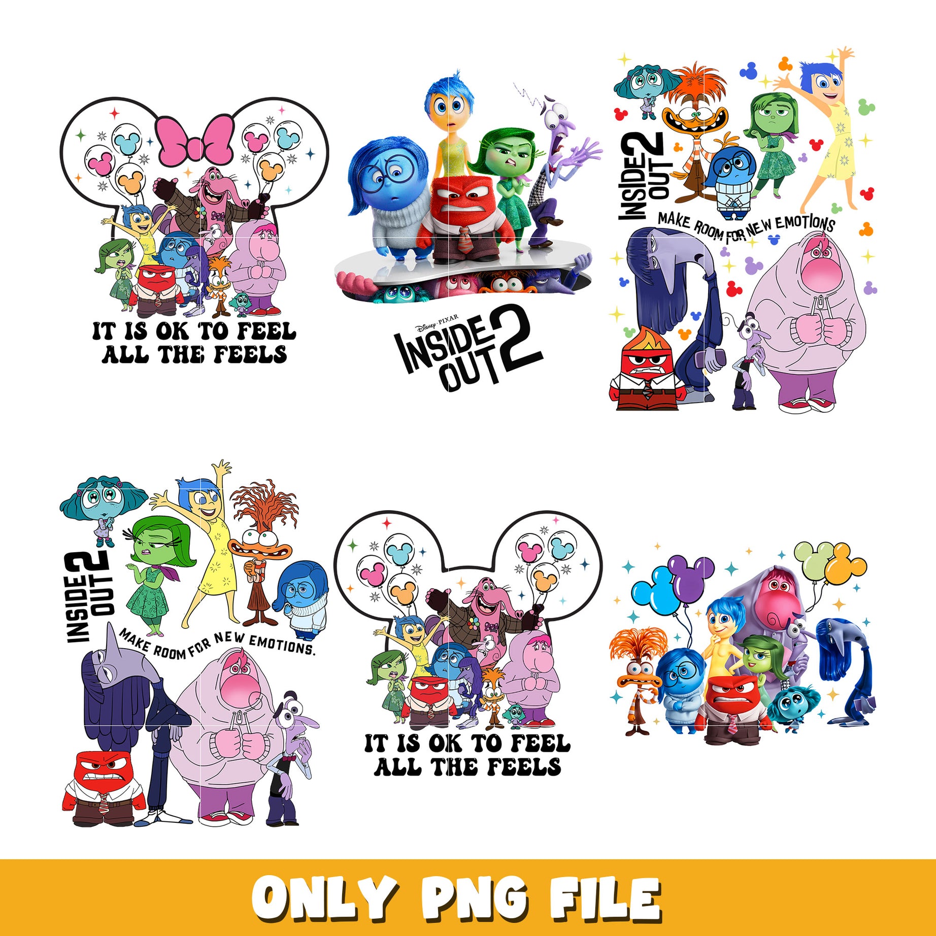 Disney Inside out 2 full characters  bundle png, Inside Out 2 png, Disney cartoon png, Digital download  