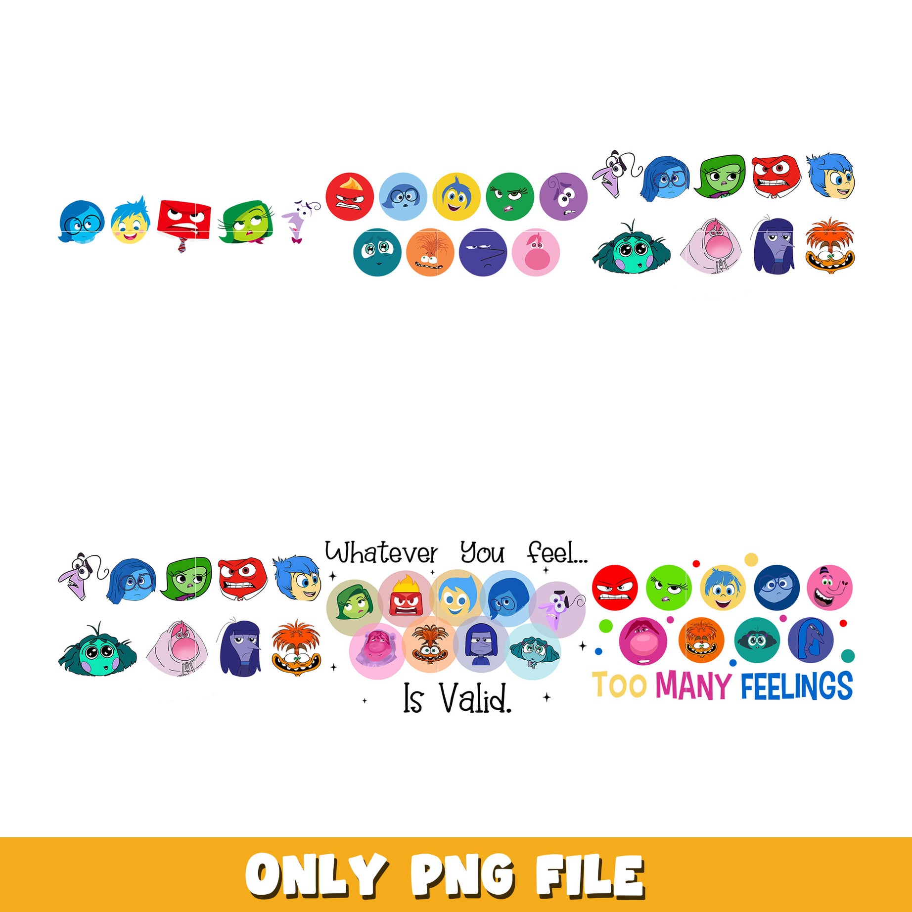 Inside Out Too Many Feelings bundle png, Inside Out 2 png, Disney cartoon png, Digital download 