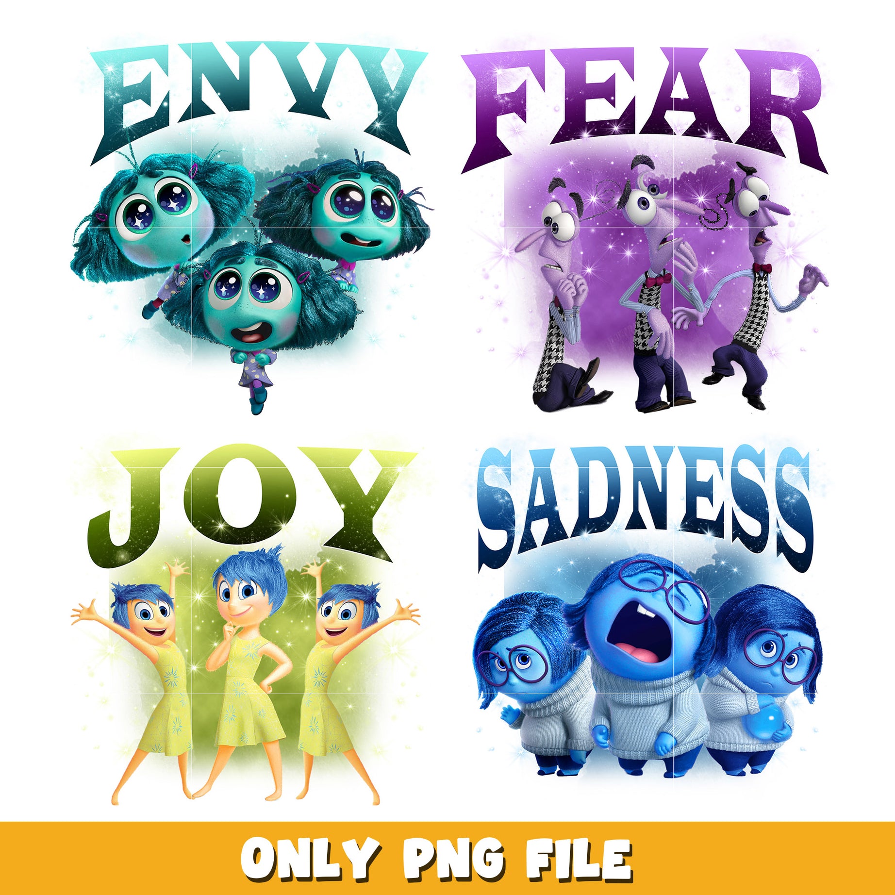 Joy, Sadness, Envy, Fear Inside Out 2 bundle png, Inside Out 2 png, Disney cartoon png, Digital download 