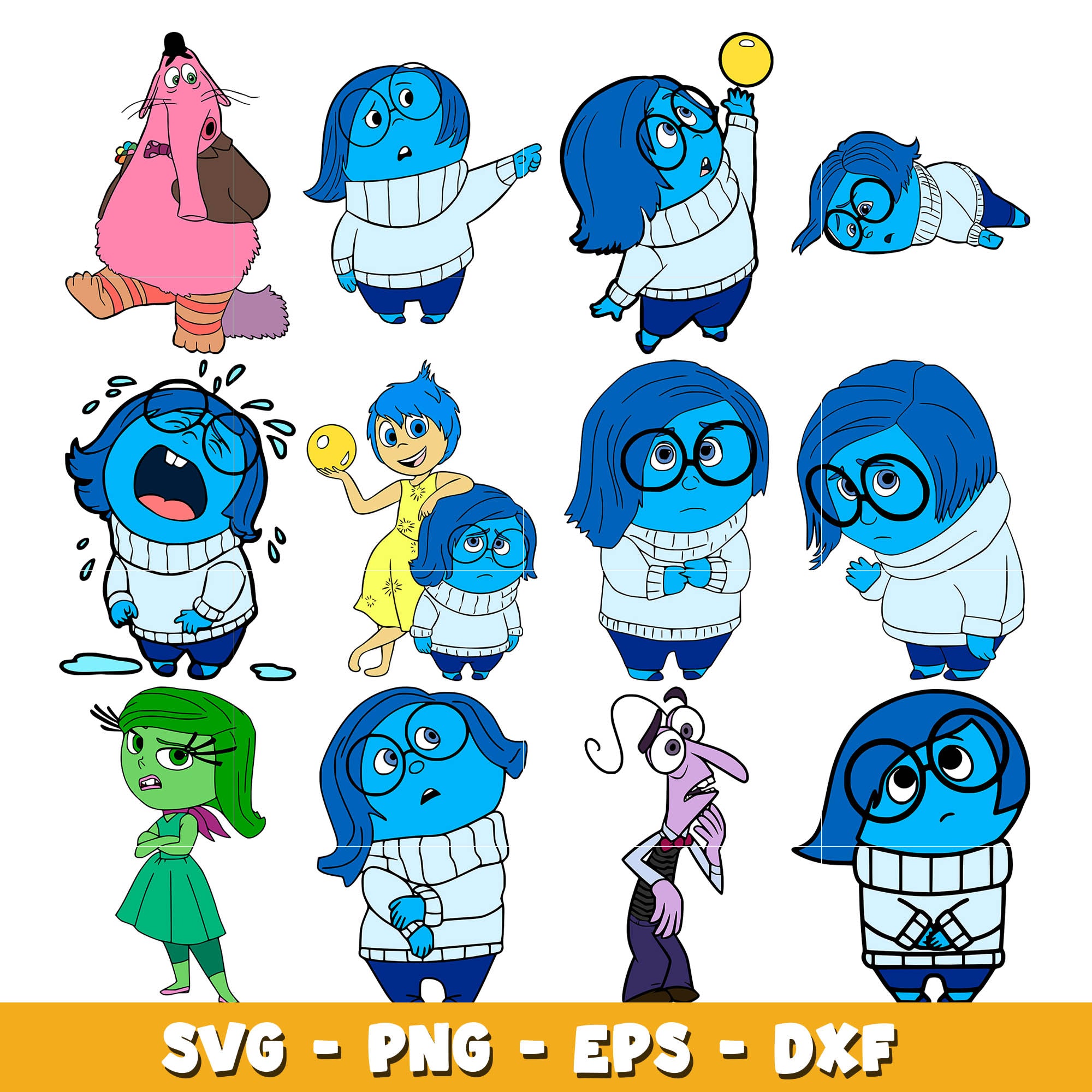 Disney Sadness Inside out 2 bundle svg, Inside out 2 svg, Disney carto ...