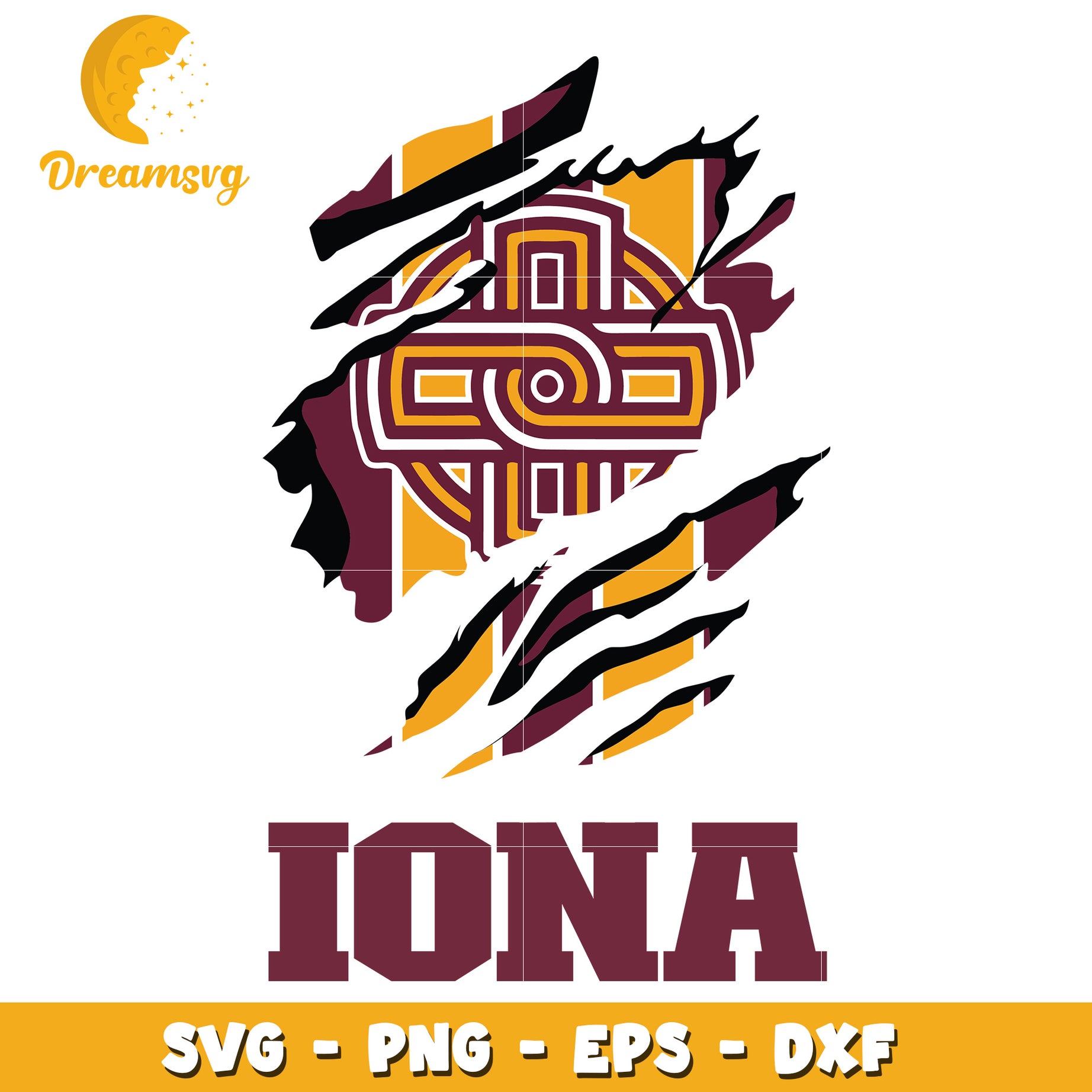 Iona SVG Design with Tribal Pattern and Unique Text Style