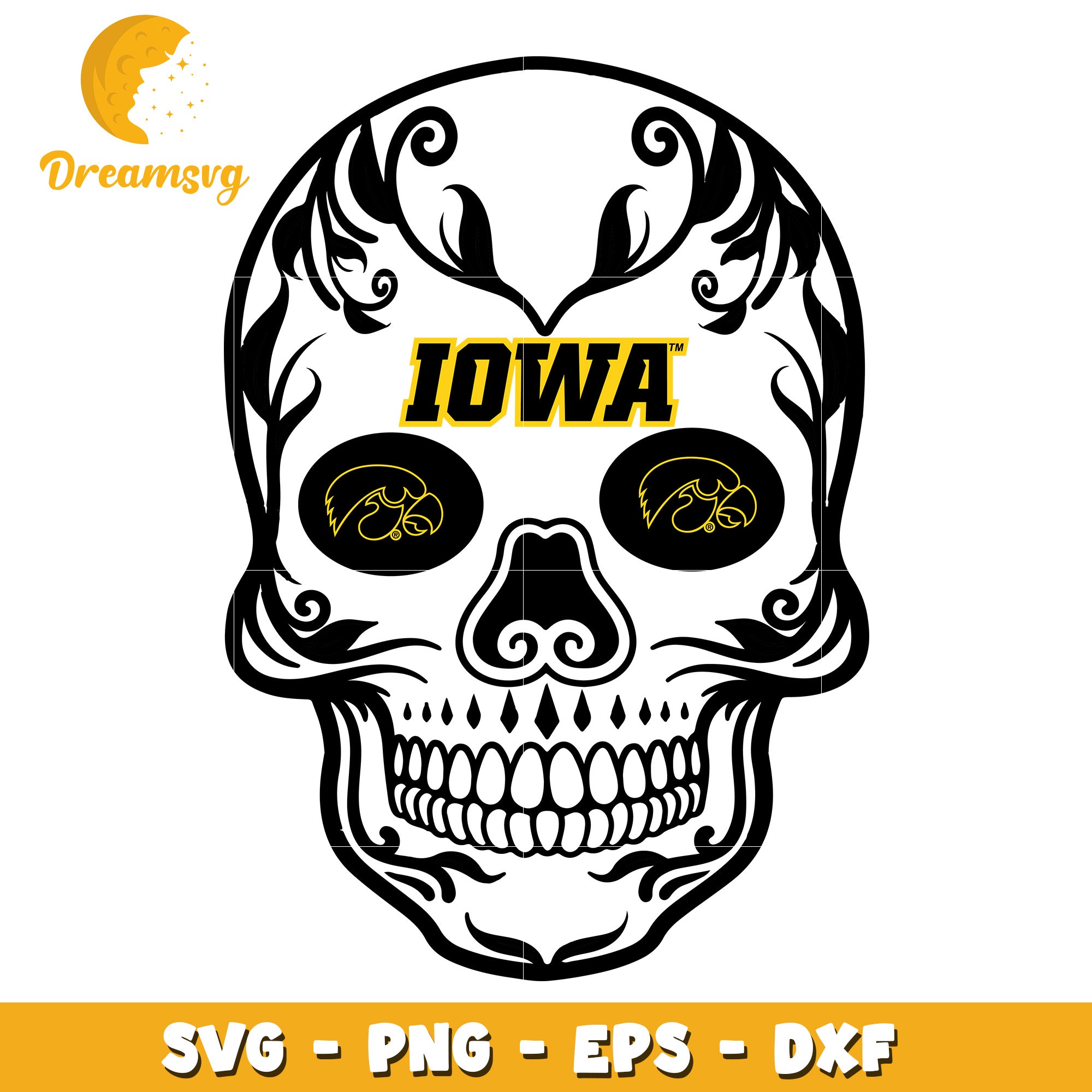 Iowa Hawkeyes Sugar Skull SVG Cut File