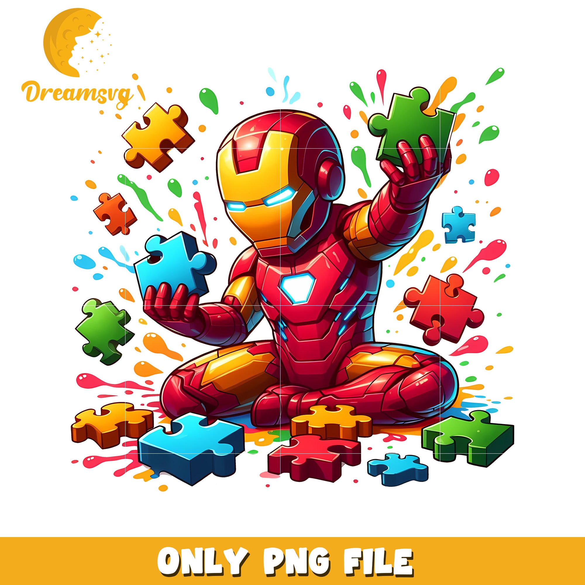 Iron Man Puzzle Fun Colorful PNG Artwork for Kids