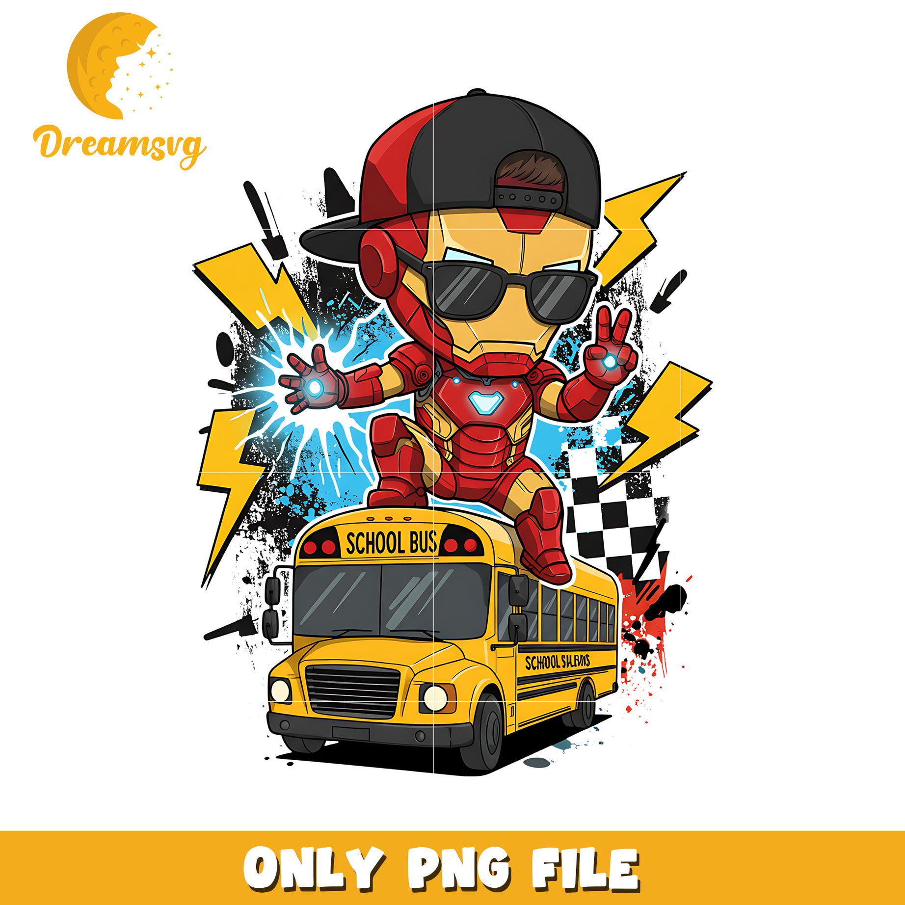 Iron man school bus png, avengers movies png, avnegers characters png