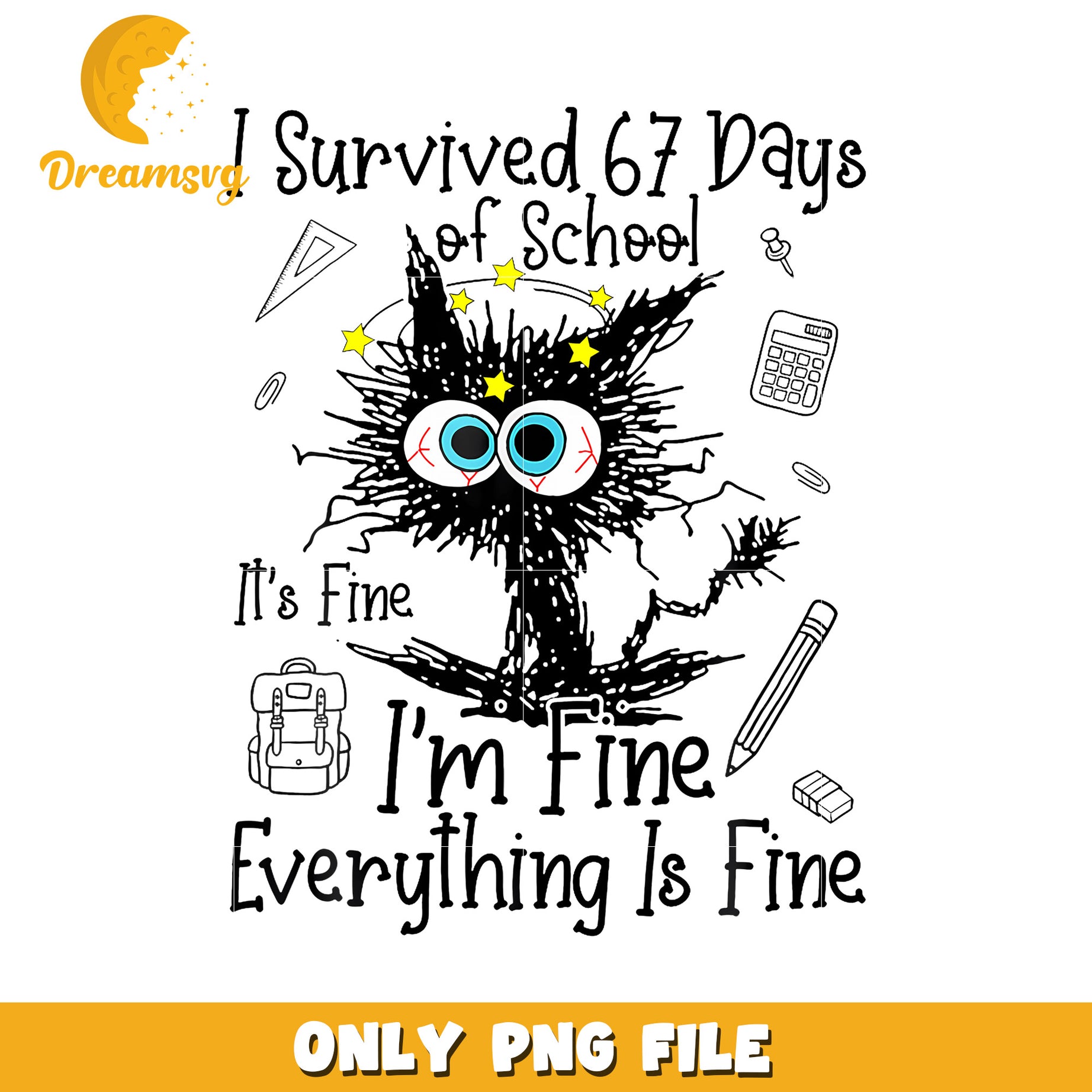I survived 67 days of school png, six seven kid​ png, black cat png