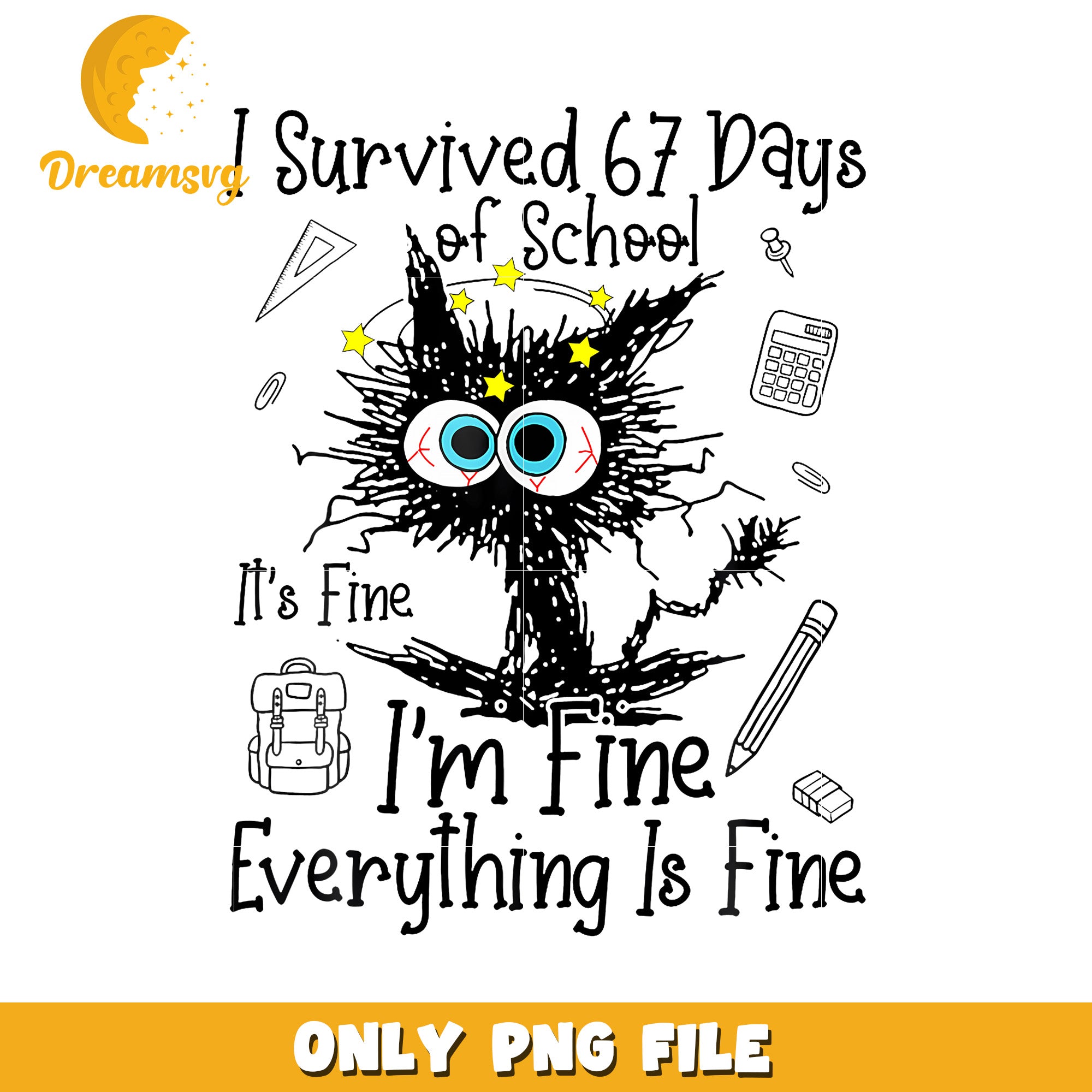 I survived 67 days of school png, six seven kid​ png, black cat png