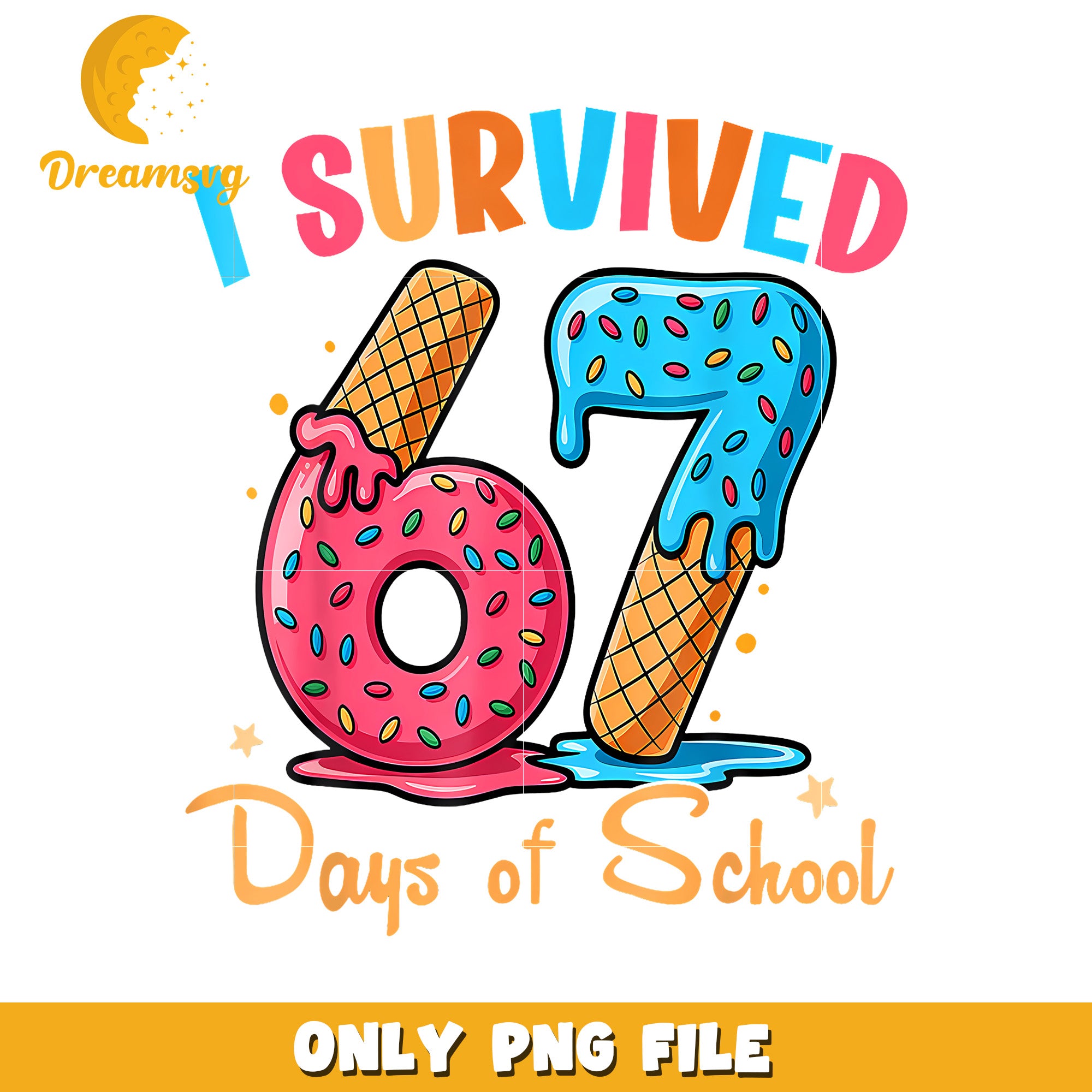 I survived 67 days of school png, six seven kid​ png, ice cream png
