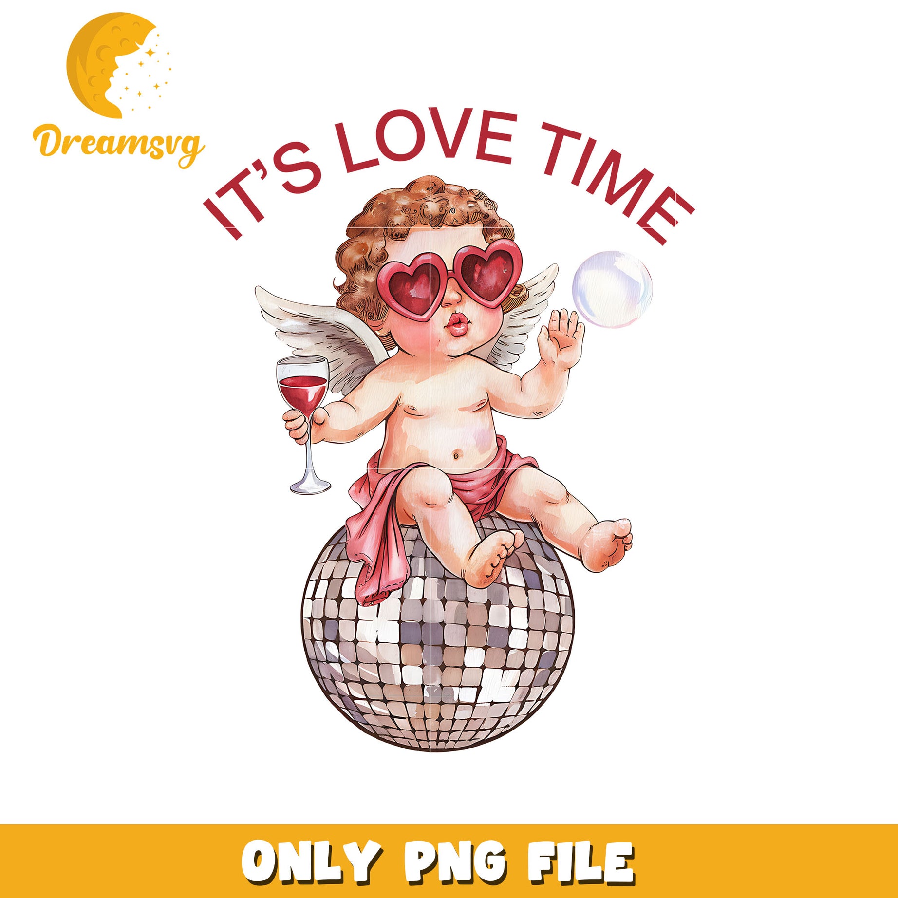 It's love time cupid and disco ball png, love time png, valentine png