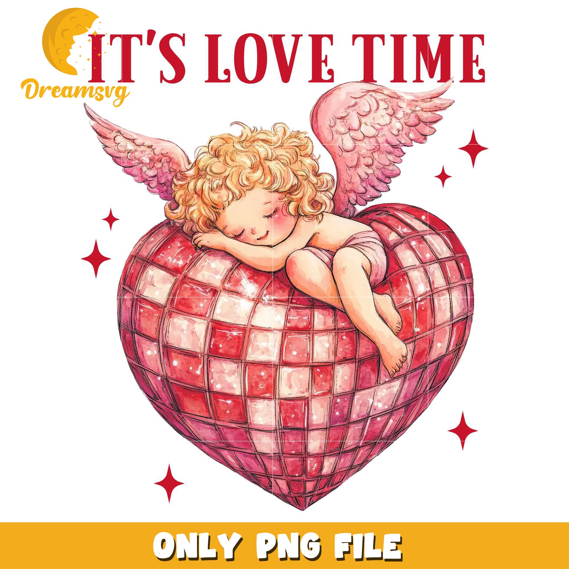 It's love time cupid valentine disco ball png, cupid valentine png