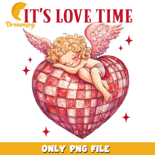 It's love time cupid valentine disco ball png, cupid valentine png