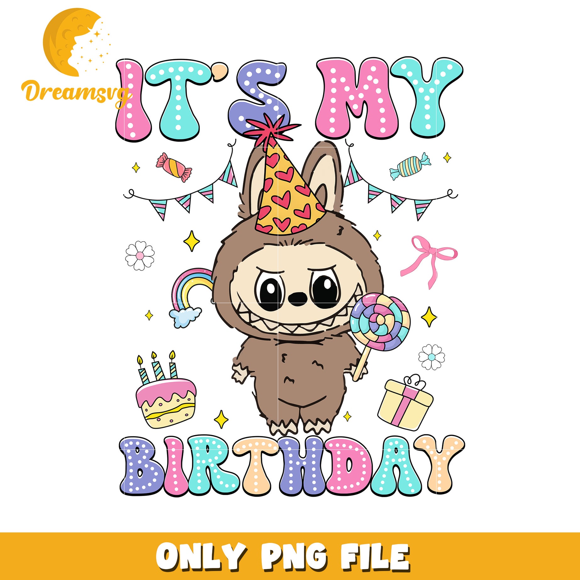 It's my birth day brown labubu png, labubu candy png, labubu toys png