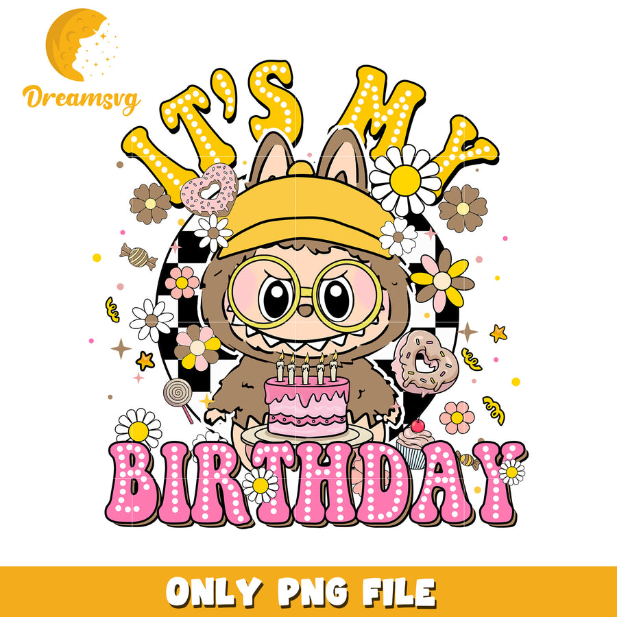It's my birthday design png, popmart laubu png, cute labubu toys png