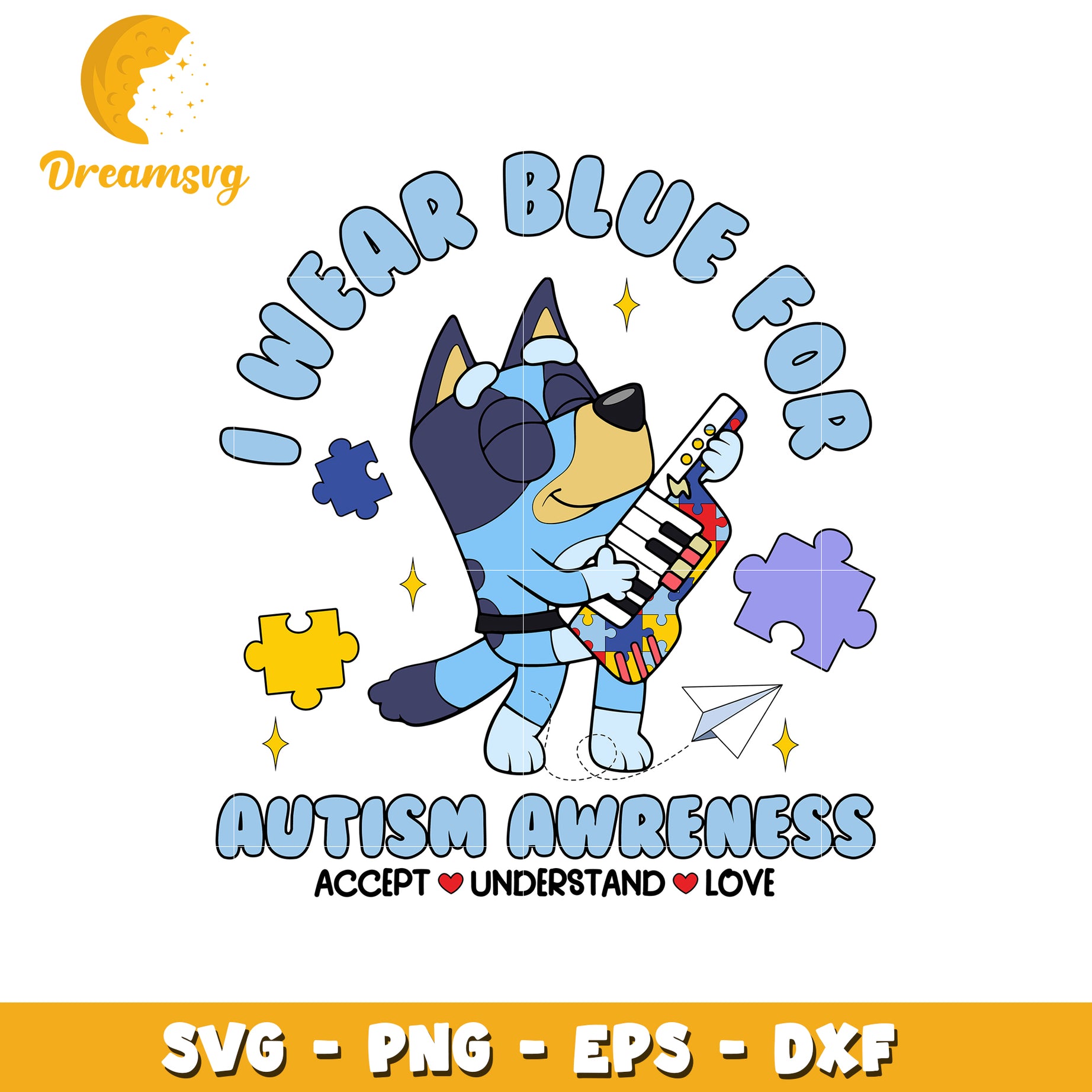 I wear blue for autism awareness svg, autism awareness svg, guitar svg