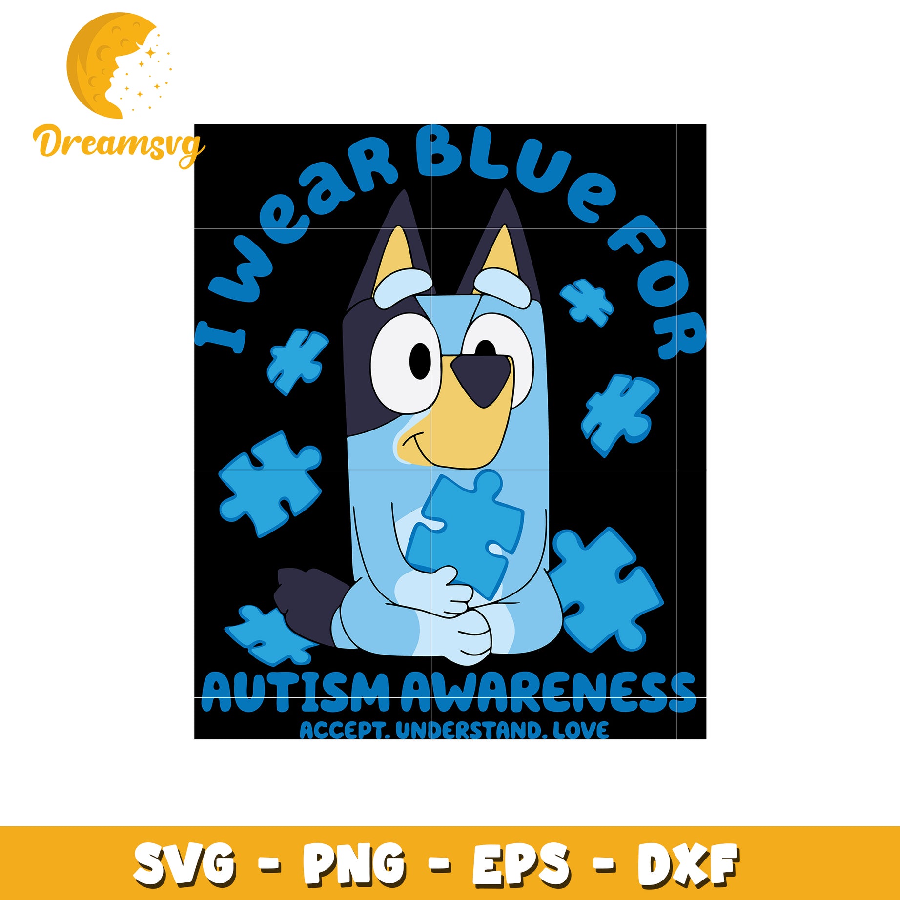 I wear blue for autism awareness svg, bluey character svg