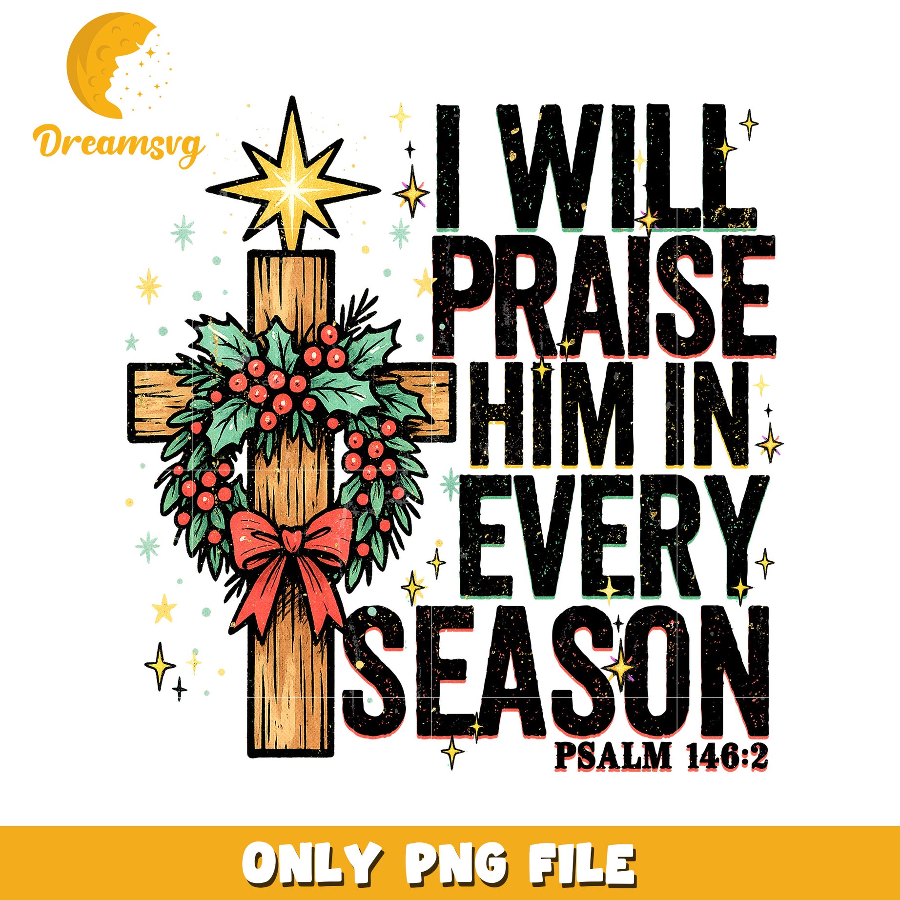 I will praise him png, christmas lights​ png, christmas music​ png