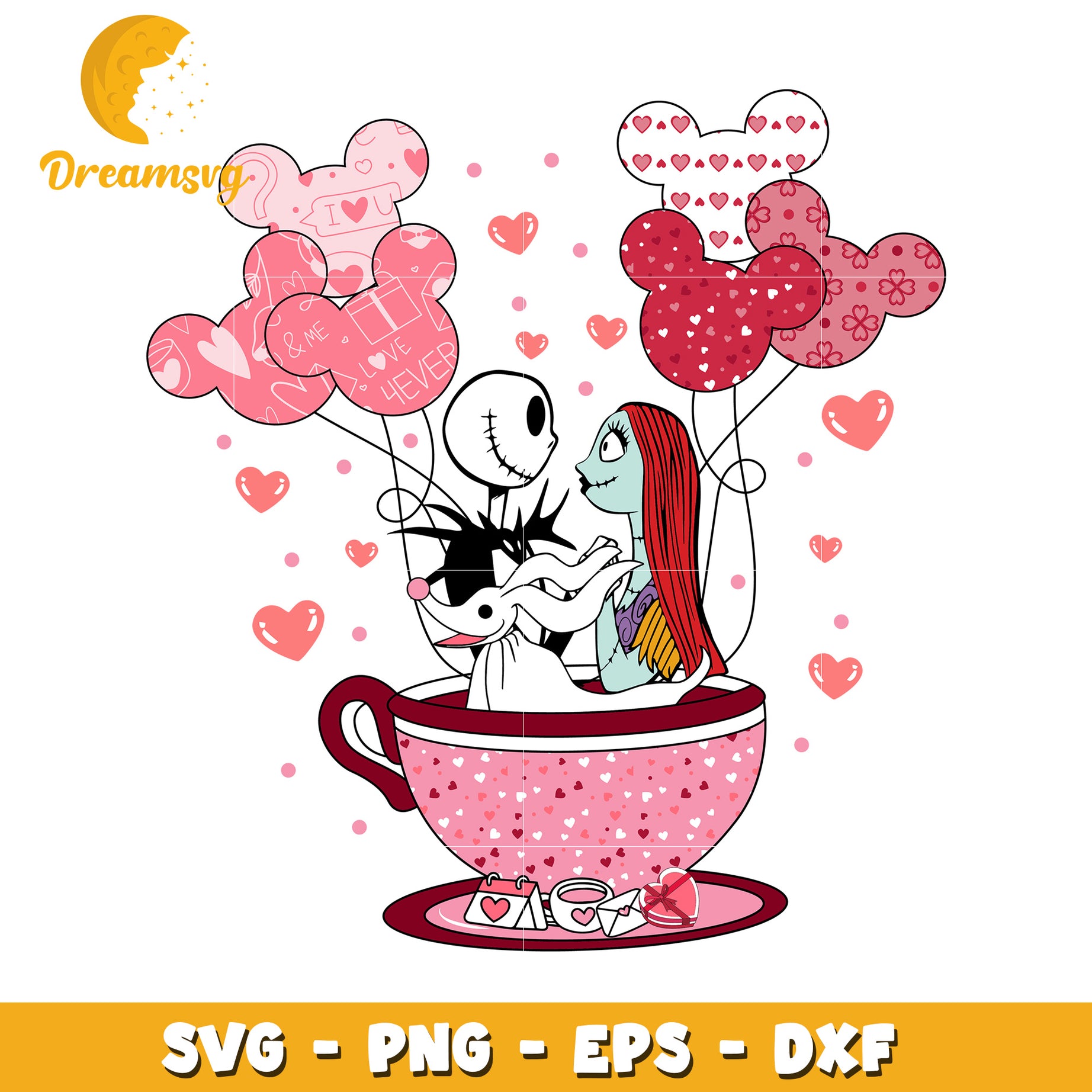 Jack Sally Valentine Teacup SVG Cut File
