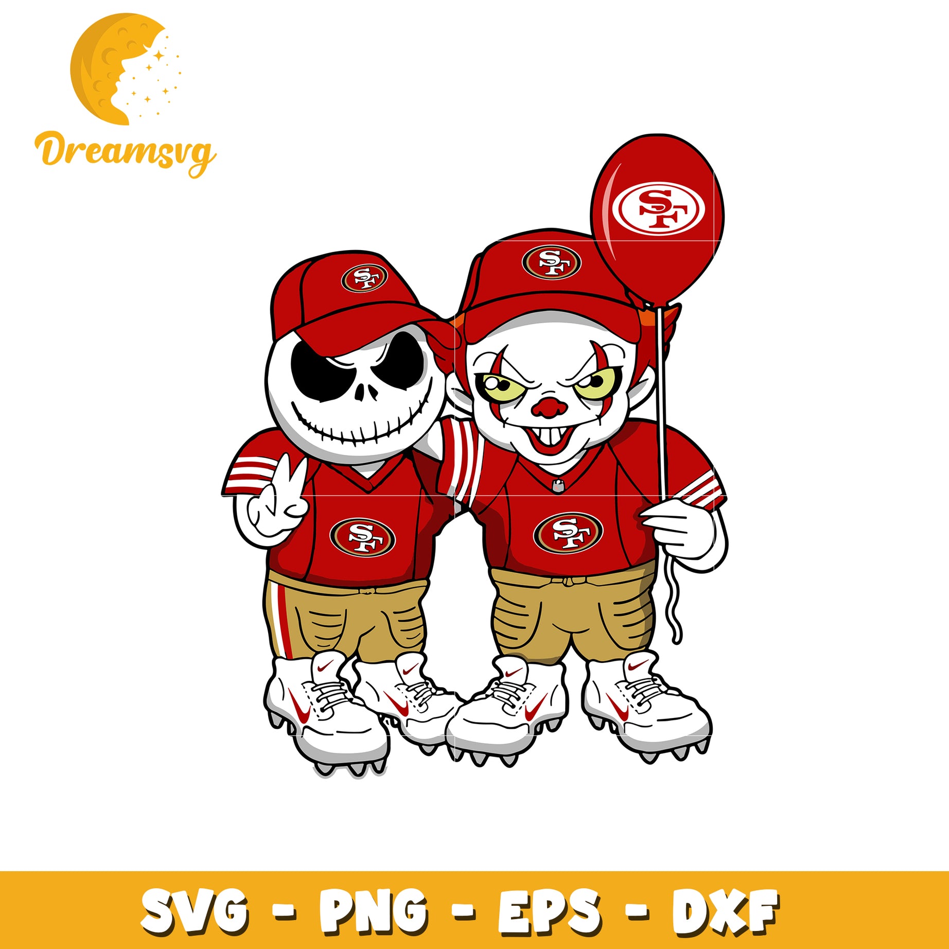 Jack Skellington and Pennywise ncaa fan svg, San Francisco 49ers svg