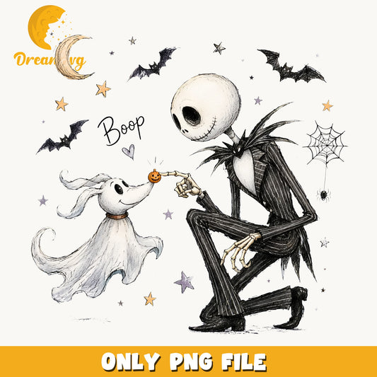 Jack Skellington And Sally Clipart, Spooky Moon Bats Halloween Scene