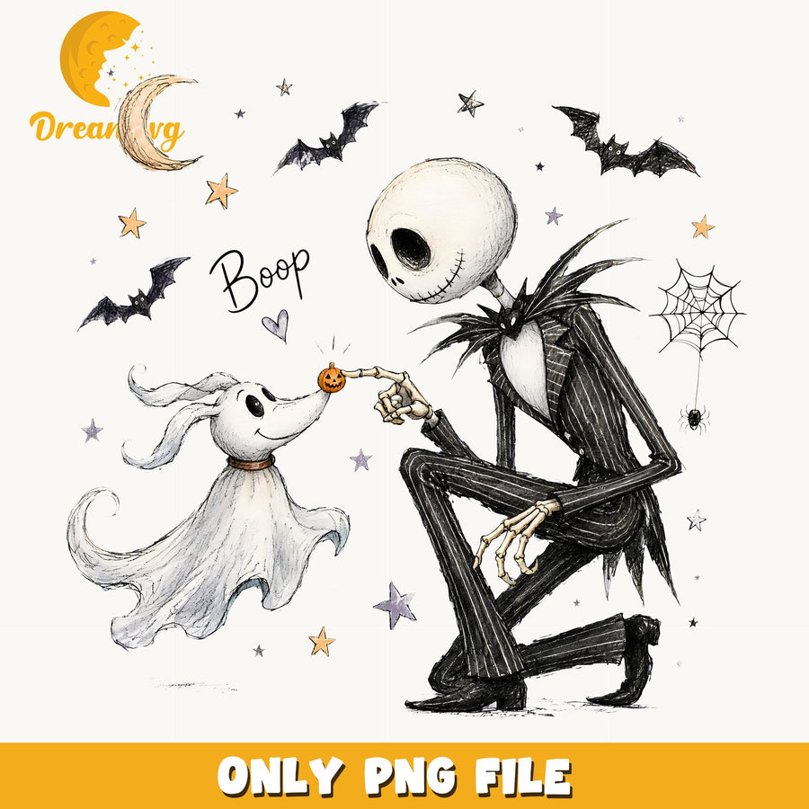 Jack Skellington And Sally Clipart, Spooky Moon Bats Halloween Scene