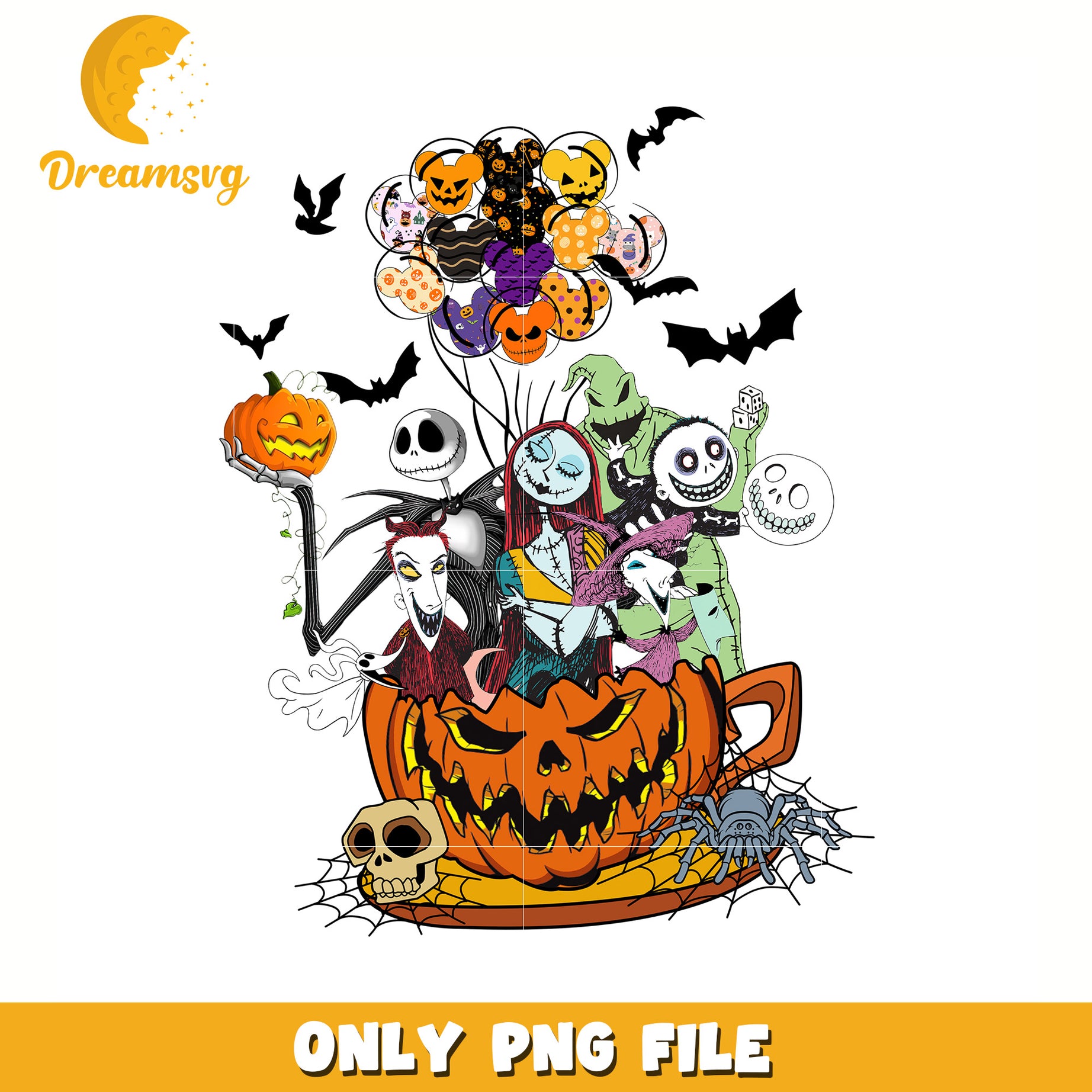 Jack and friends halloween png, halloween candy png, spooky halloween png