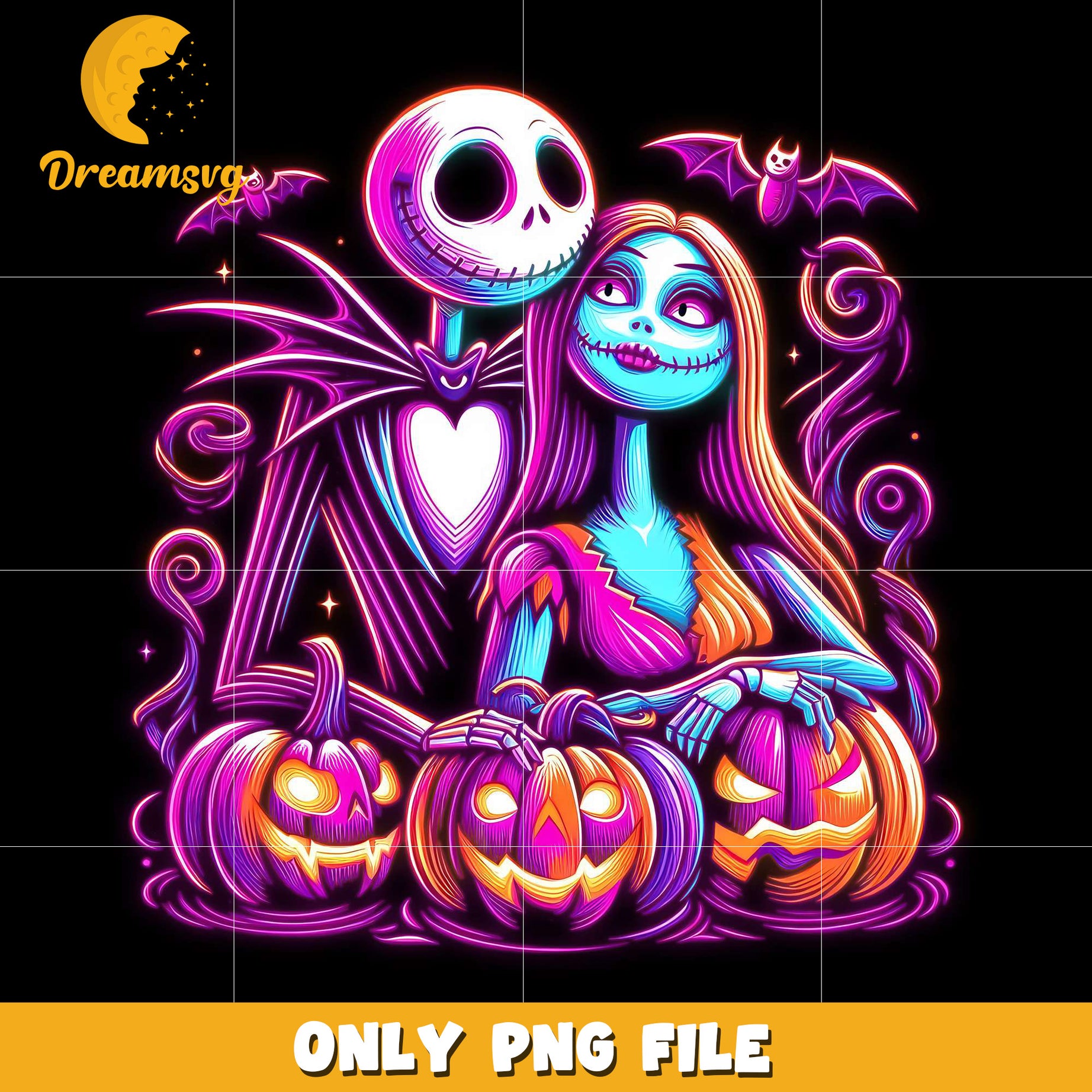 Jack and sally neon png, halloween horror night png, halloween png