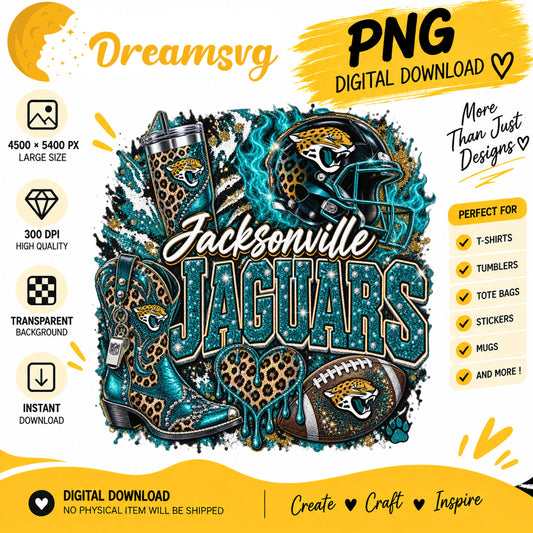Jacksonville Jaguars Bling Glitter Leopard Boots PNG