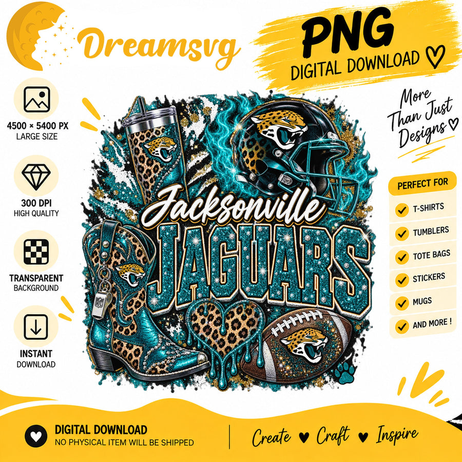 Jacksonville Jaguars Bling Glitter Leopard Boots PNG