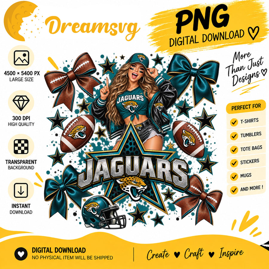 Jacksonville Jaguars Coquette Bow Football Fan Girl PNG