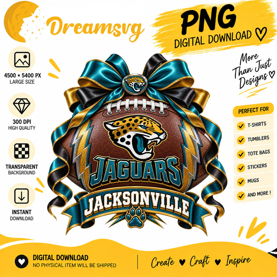 Jacksonville Jaguars Coquette Bow Football Sublimation PNG
